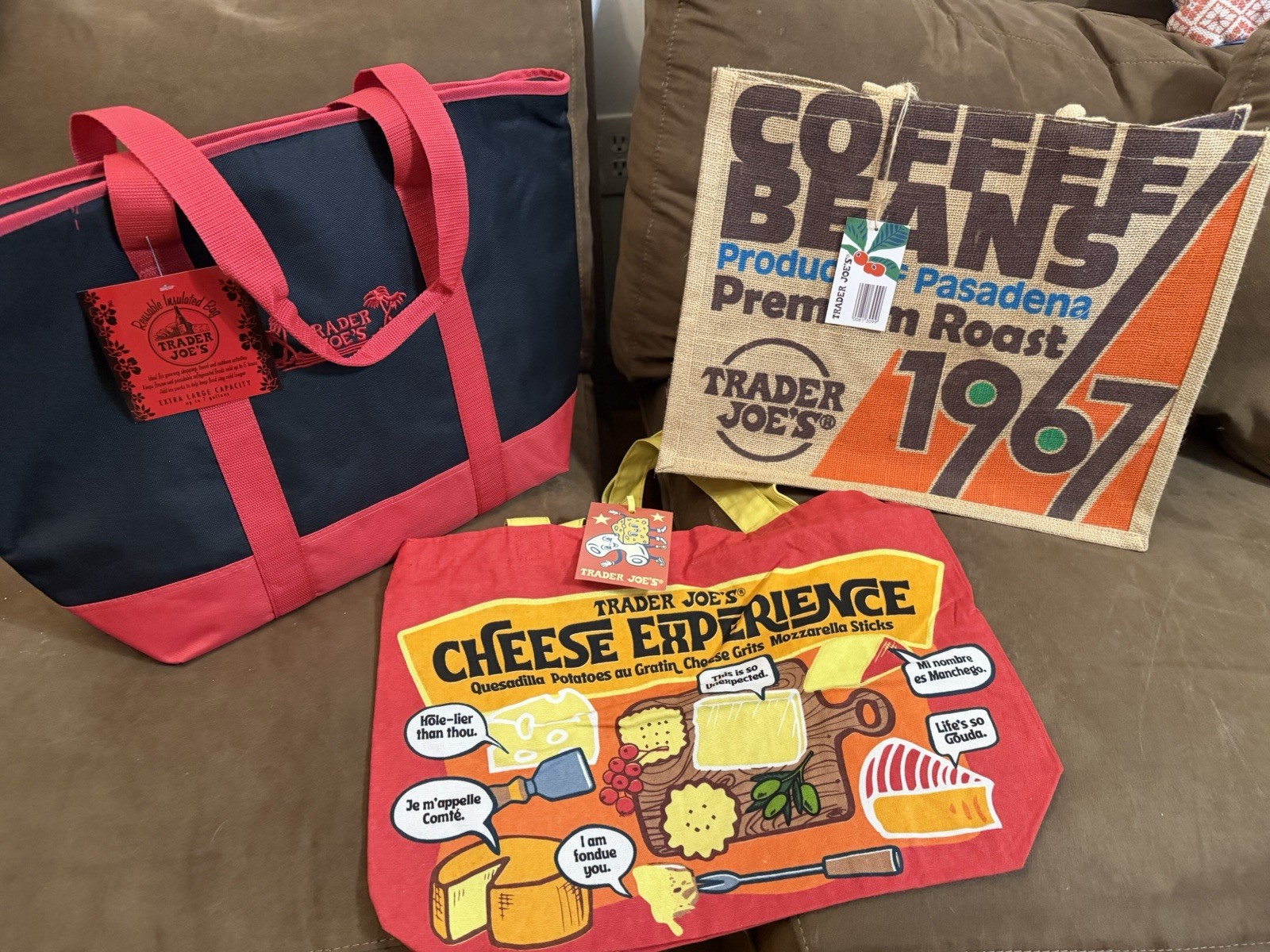 Trader Joe’s Tote Bag Lot (3) Insulated Cooler, Coffee Beans Burlap, Cheese