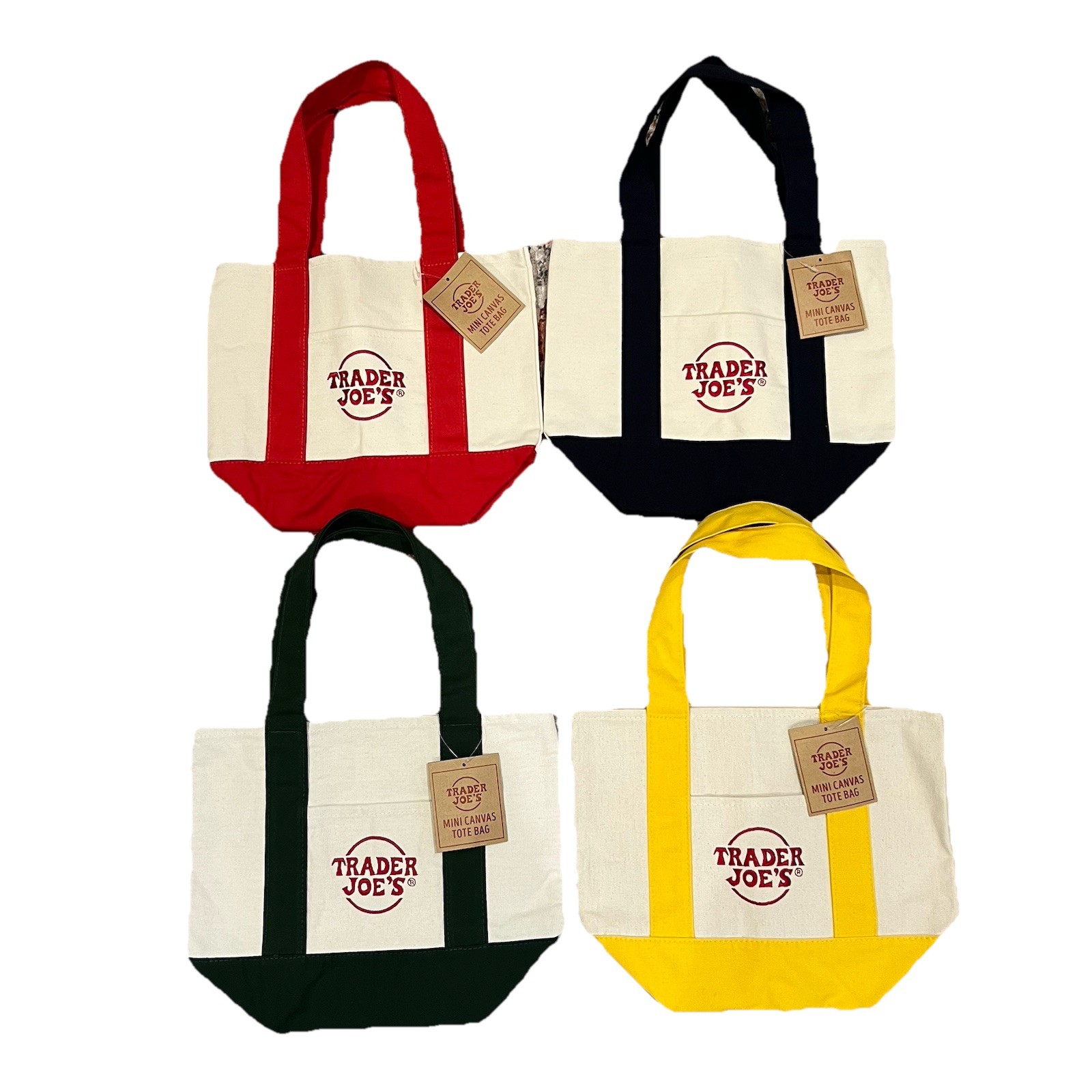 Trader Joe’s Sold Out 2025 Mini Primary Colors Canvas Tote Bag Set /4 Limited Ed