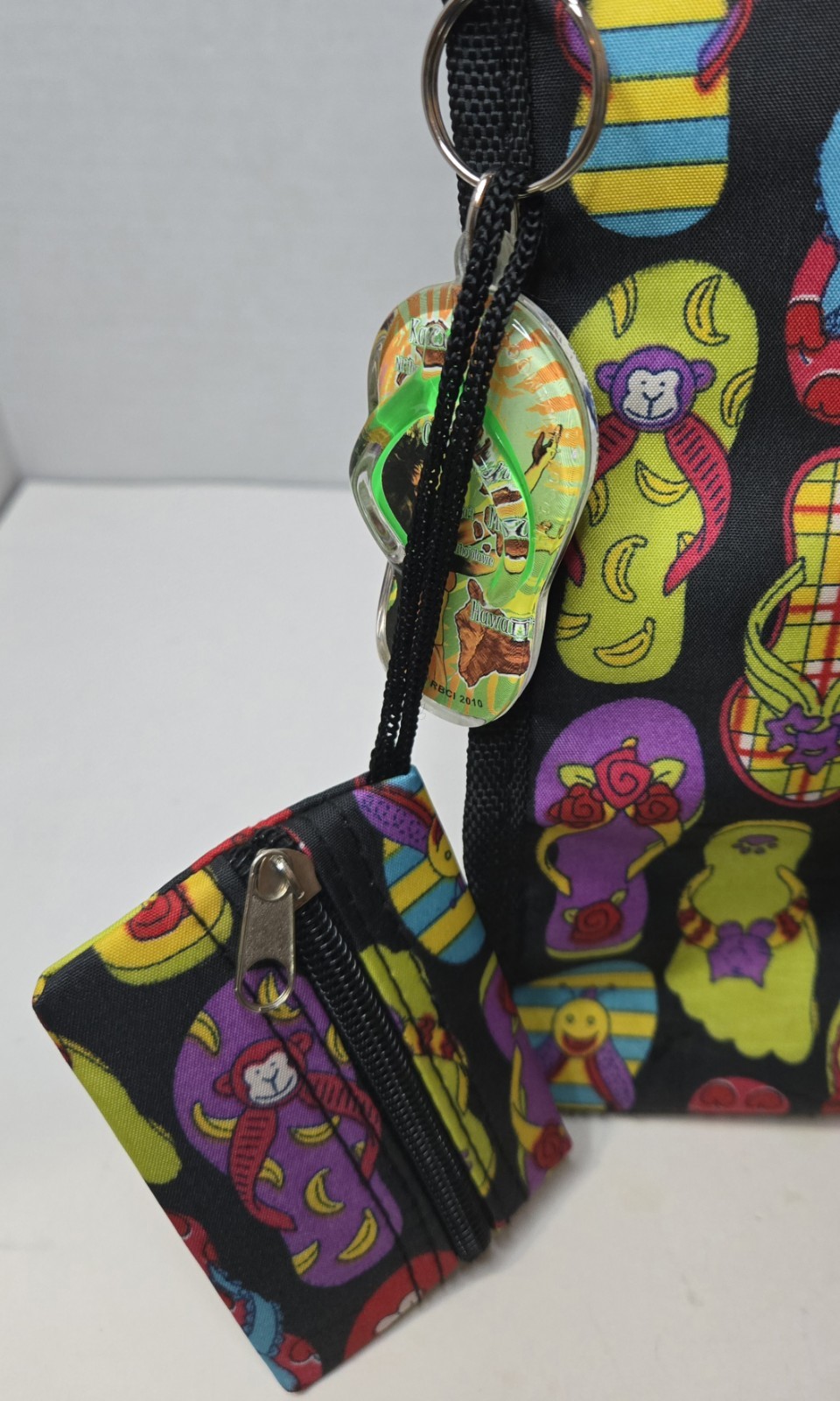 Black Flip Flop Printed Coin Pouch 12.5x12in Multi-Purpose Zip Up Tote Bag