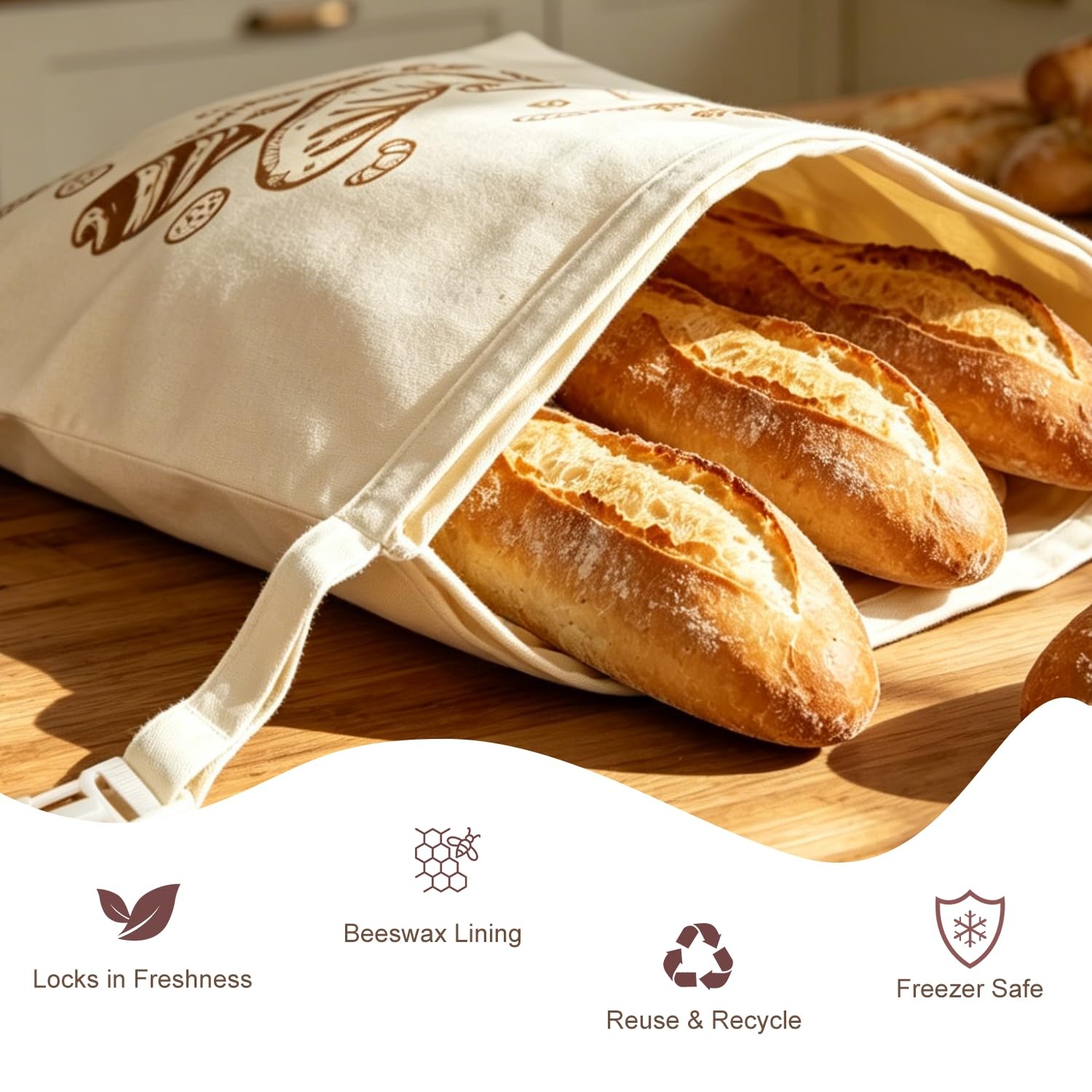 Beeswax Bread Bags 2 Pack Reusable Sourdough for Homemade, Large, Off-White