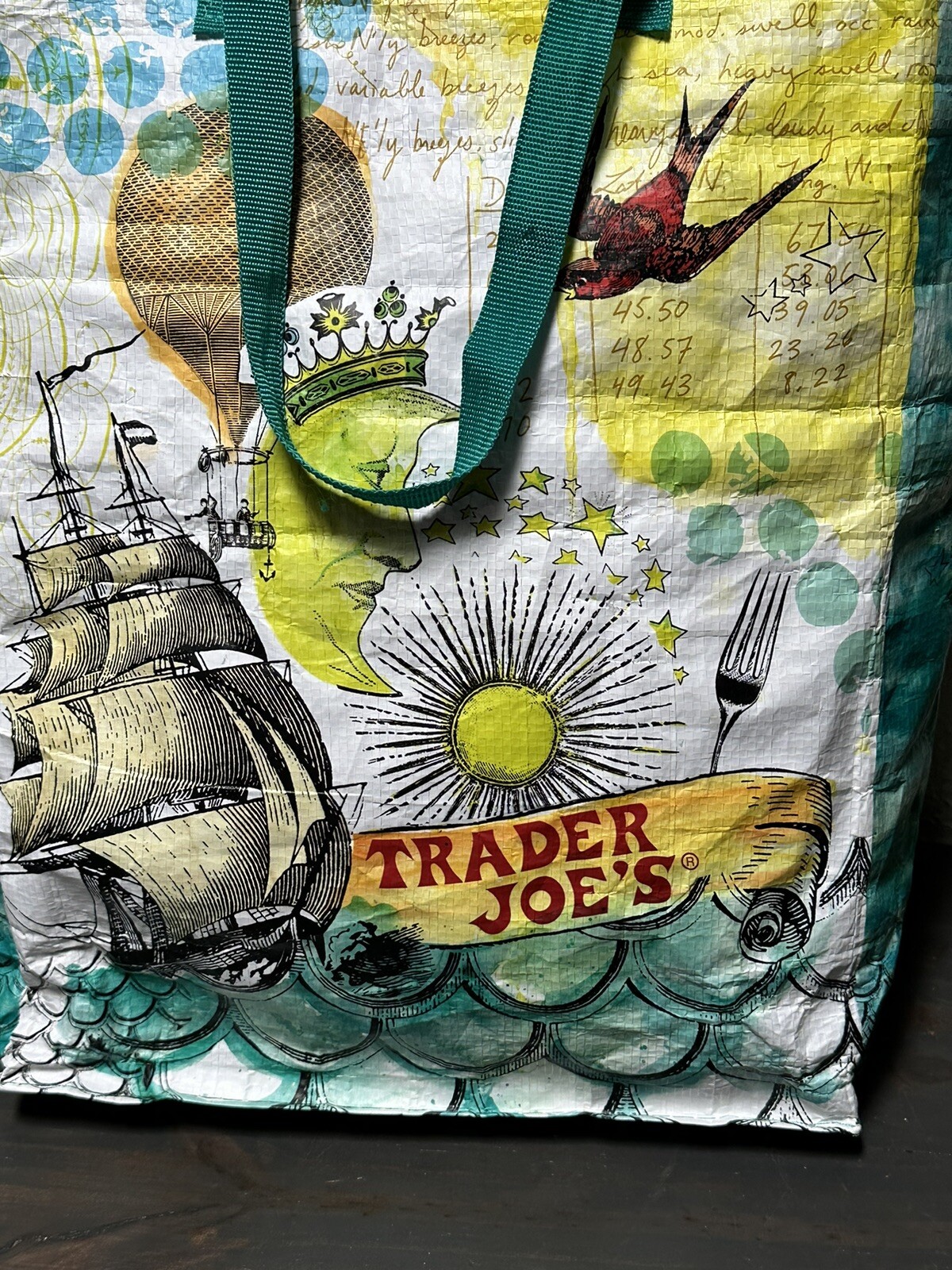 Trader Joe’s Reusable Grocery Shopping Bag Pirate Ship Crab Moon Map Rare EUC