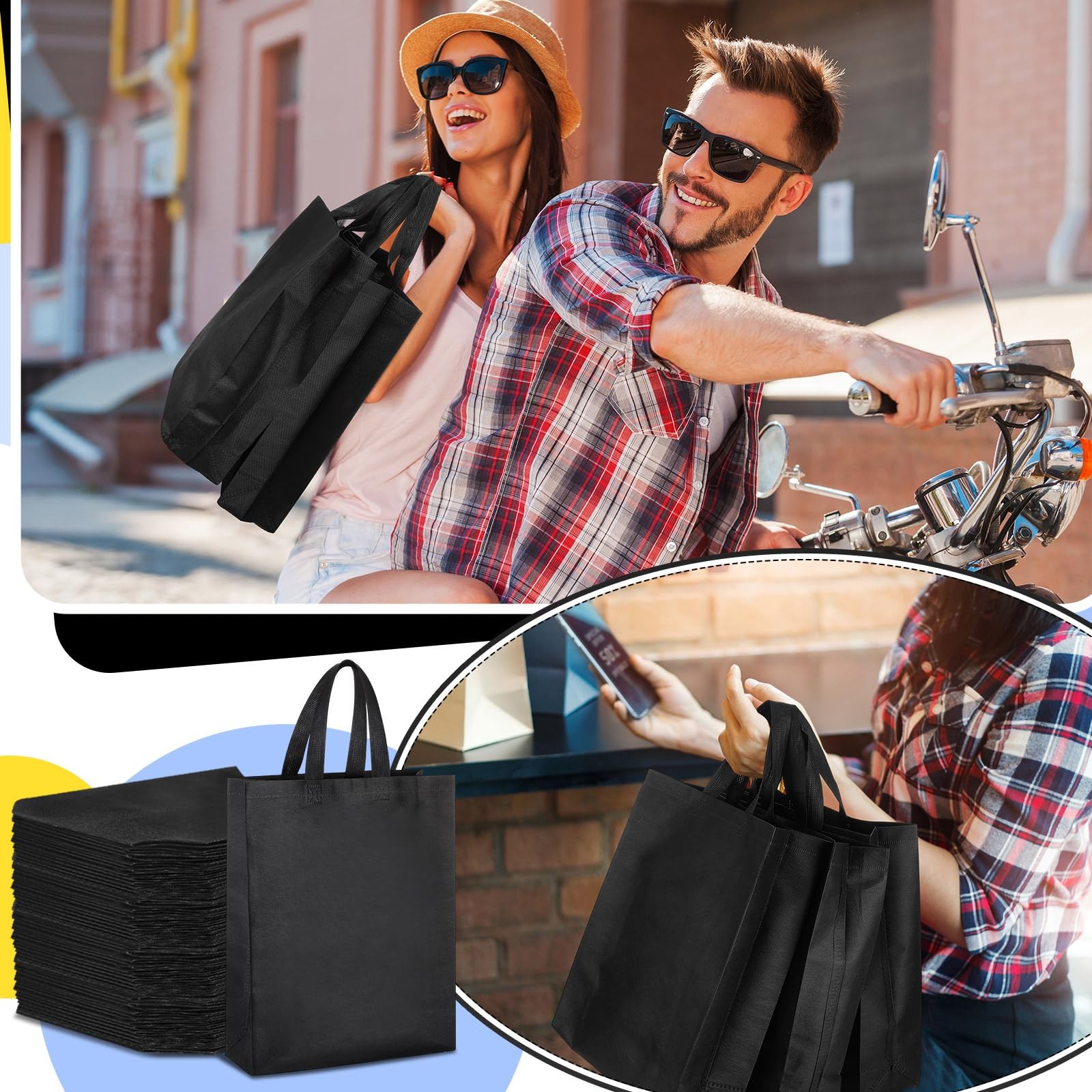 120 Pcs Non Woven Tote Bags Bulk 11.8 x 4 x 15 Inch Large Reusable Gift Bag F…