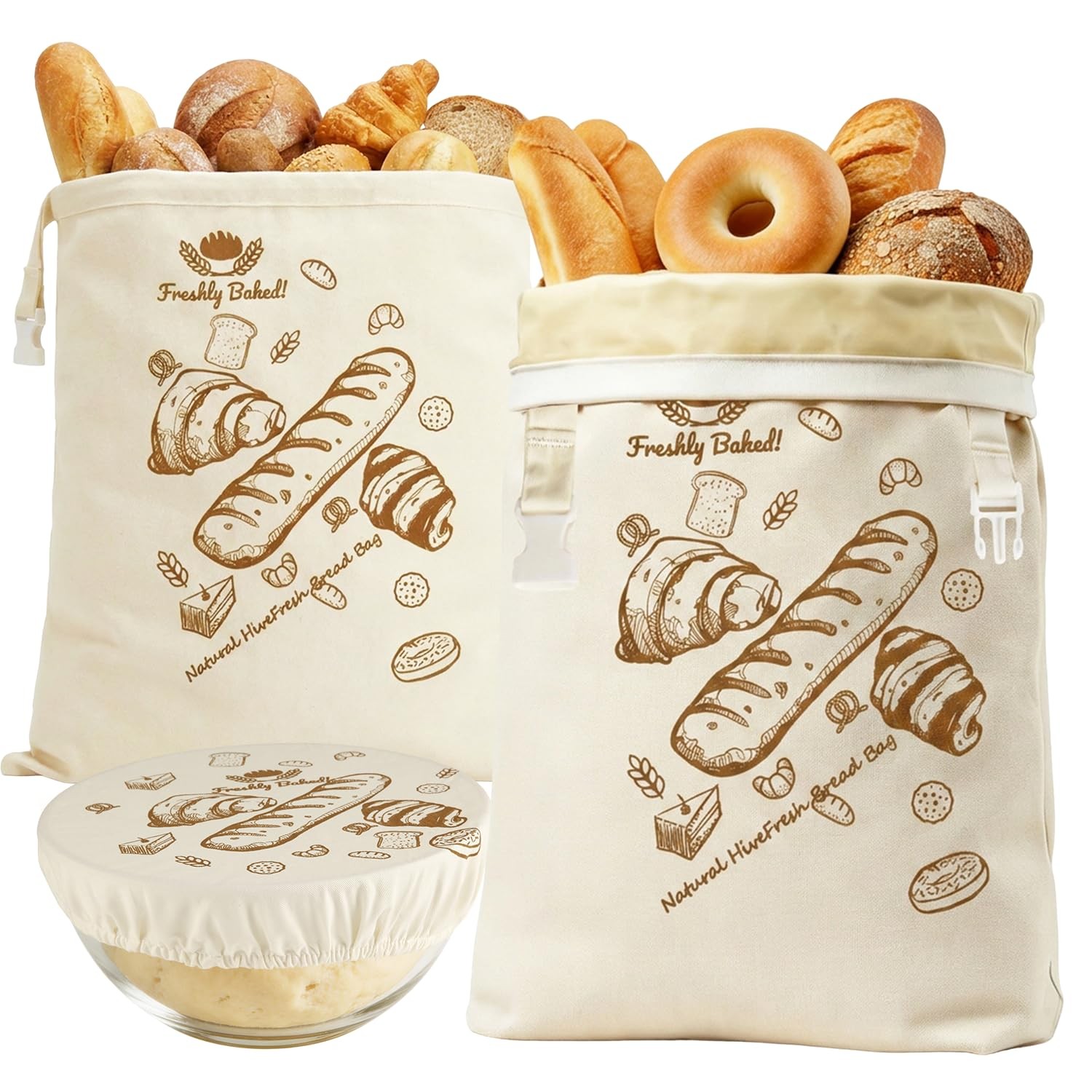 Beeswax Bread Bags 2 Pack Reusable Sourdough for Homemade, Large, Off-White