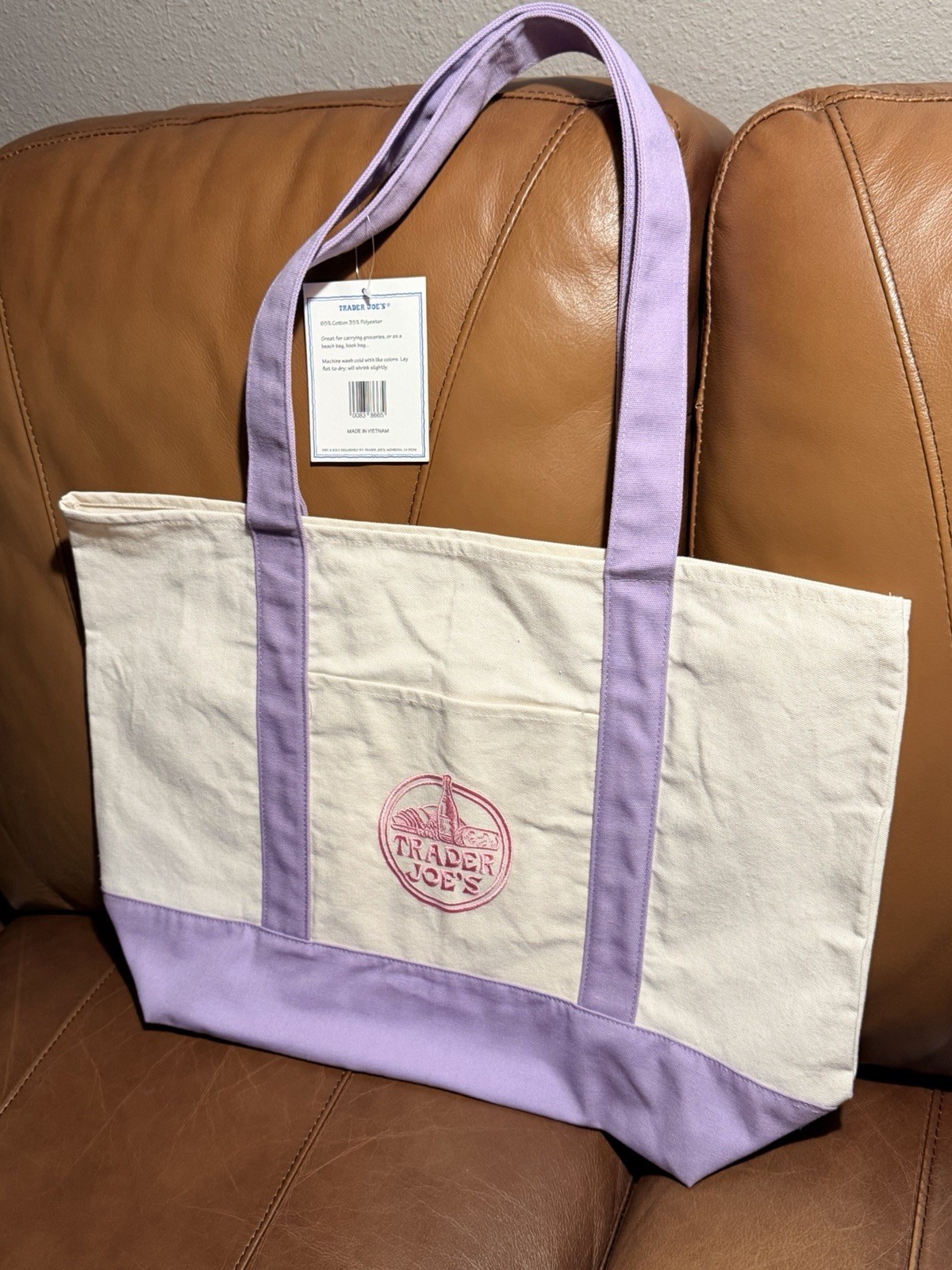 Trader Joe’s Lavender Purple Large Canvas Tote Bag Spring 2026