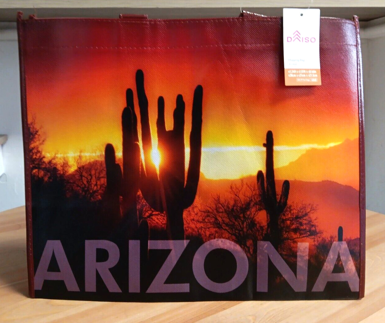 Arizona Reusable Shopping Bag Tote Sunset Cactus Graphic 15 in x 12.2 in Daiso