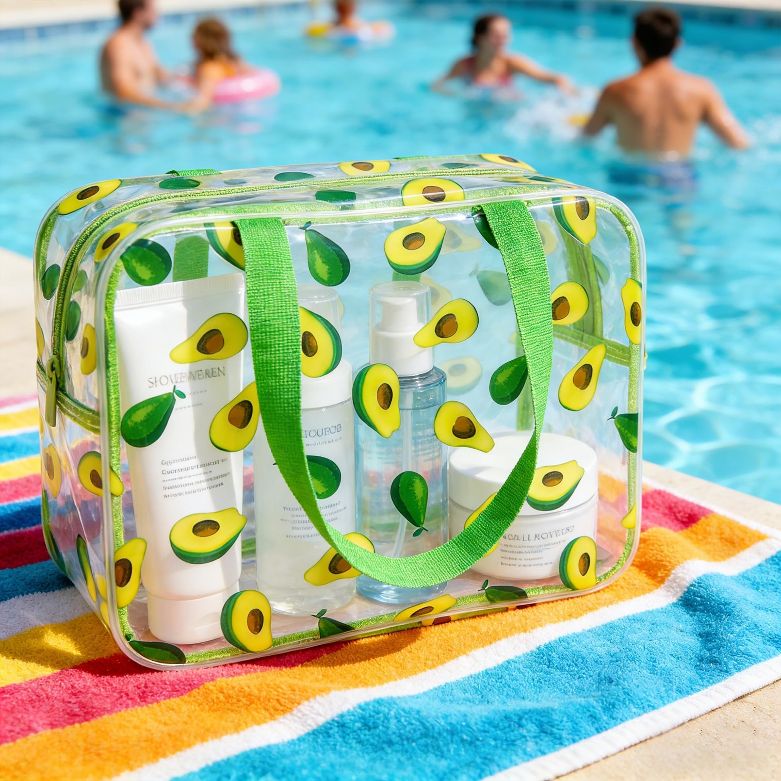 TotePrint Flower Makeup Bag – Clear Printable Vinyl Cosmetic Pouch, Avocado