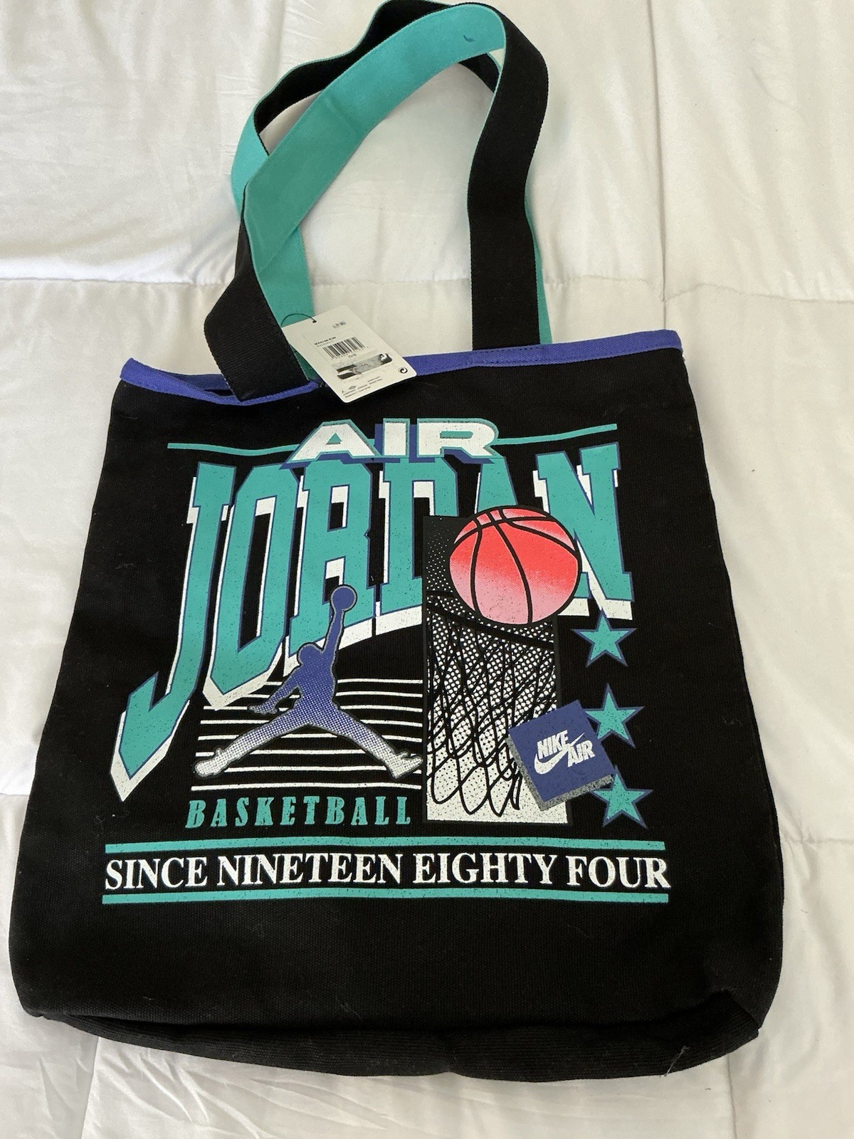 Nike Air Jordan Foldable Canvas Reusable Shopping Bag Black Teal Purple White