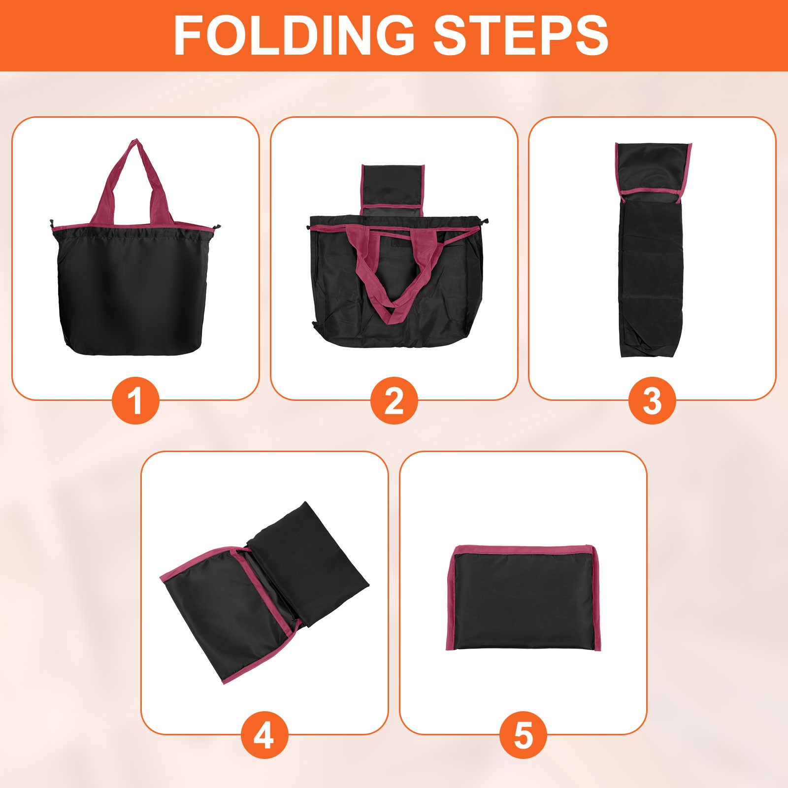 1Pcs 20″ x 16″ Washable Shopping Totes Fit in Pocket (Black)