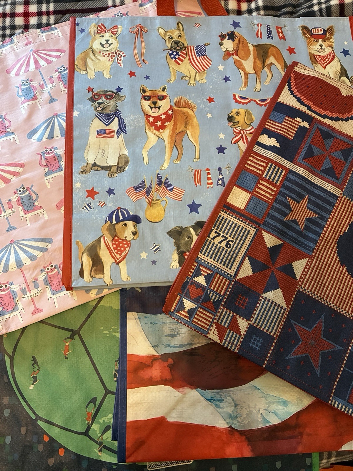 TJX Reusable Bag Dogs Cats Patriotic Sports USA TJ Maxx NEW Shopping Tote