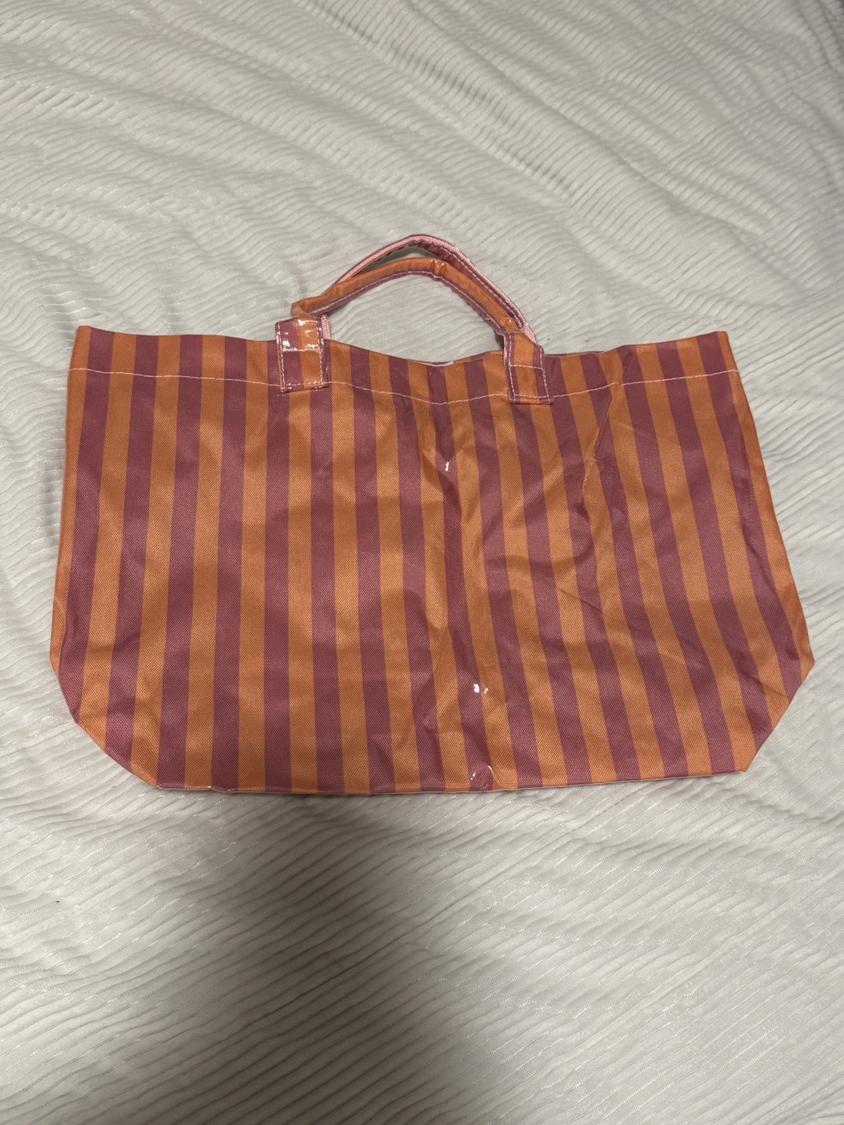 Reusable Shopping Bag Medium Orange Purple Stripe Plastic Tote Bag w/ Zipper