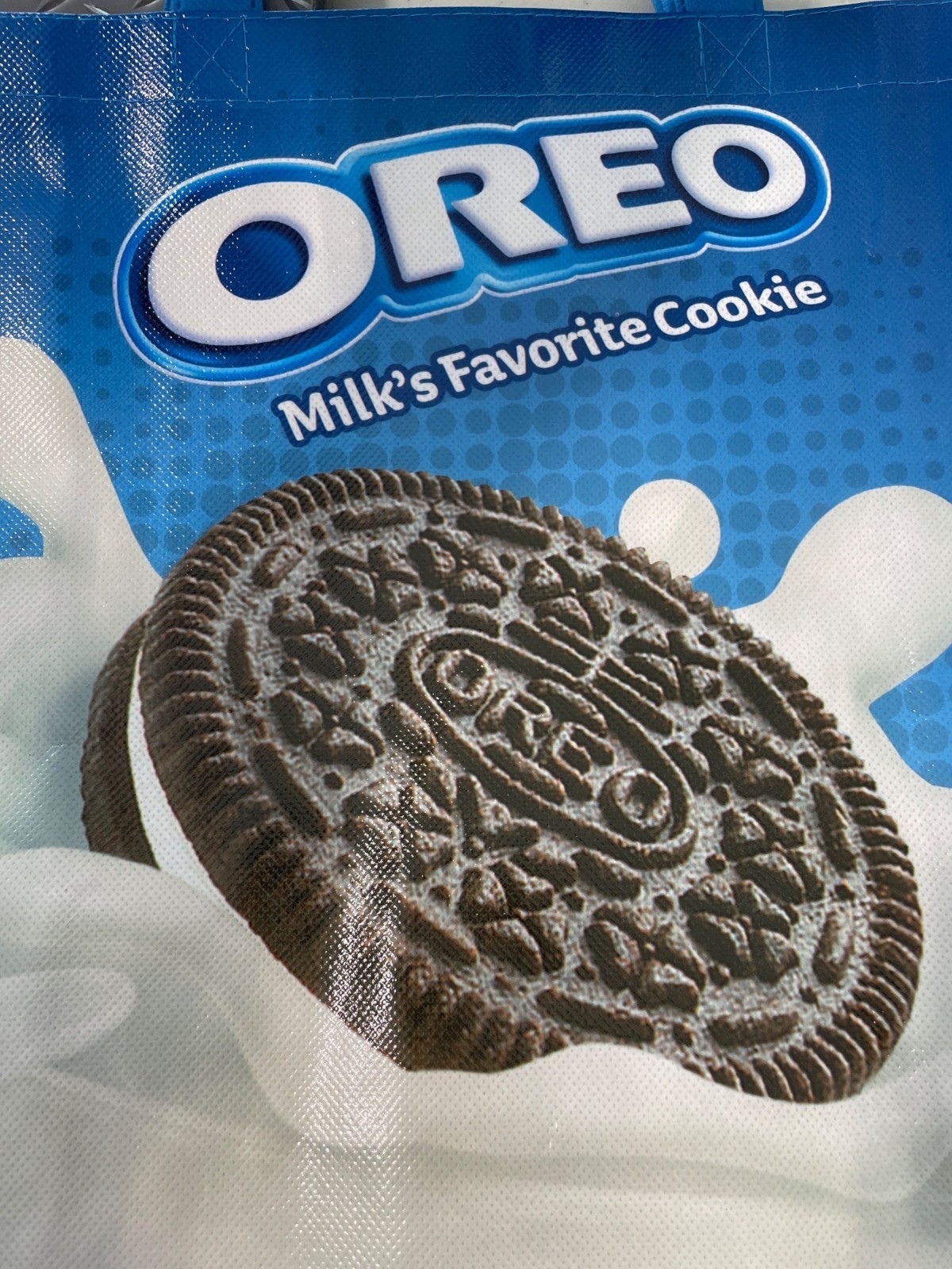 OREO Reusable Shopping Tote Bag Blue Cookies Milks Favorite Durable Eco Friendly