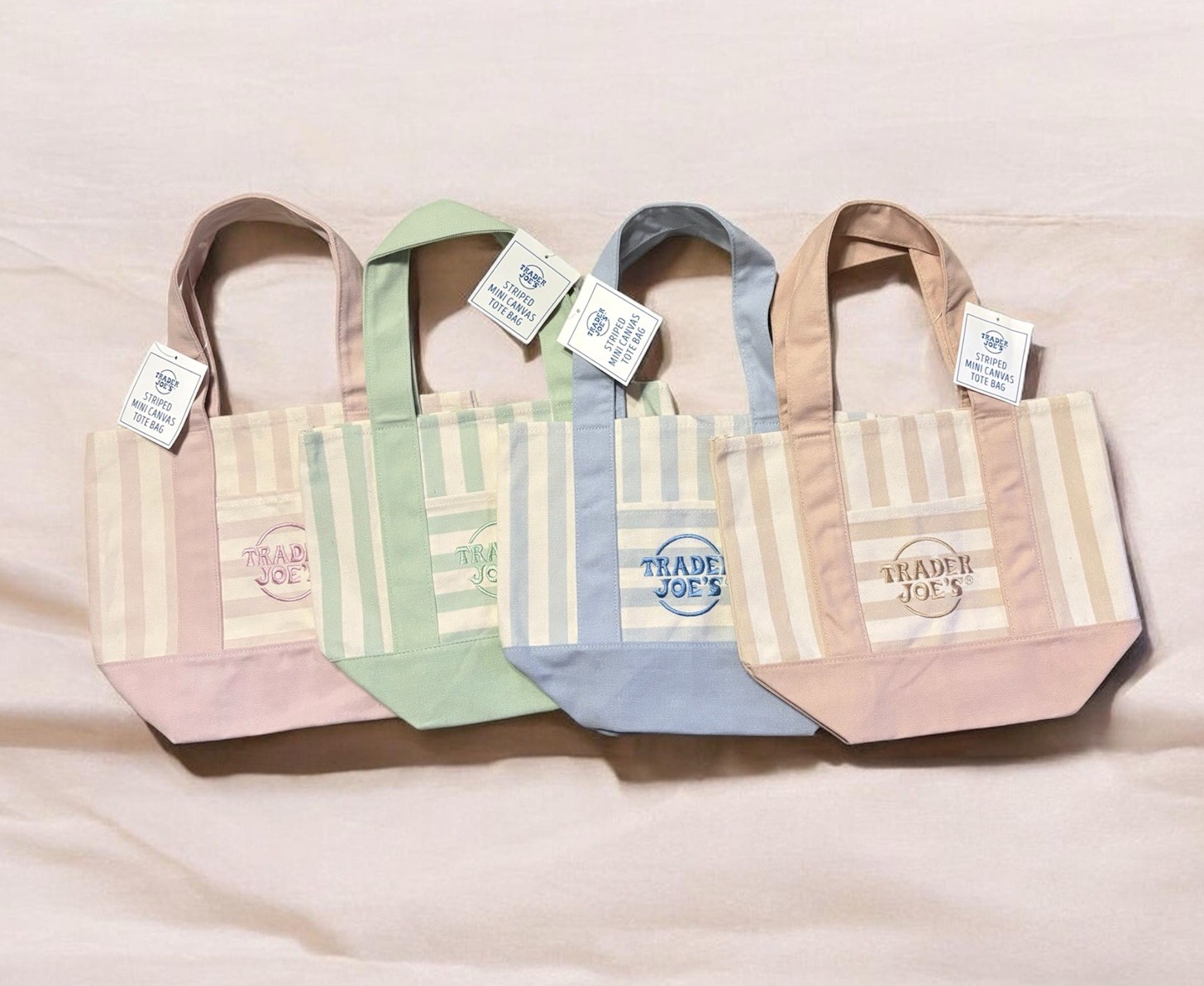 Trader Joe’s Mini Pastel Stripe Canvas Tote Bag Limited Edition 2026 Set Of 4