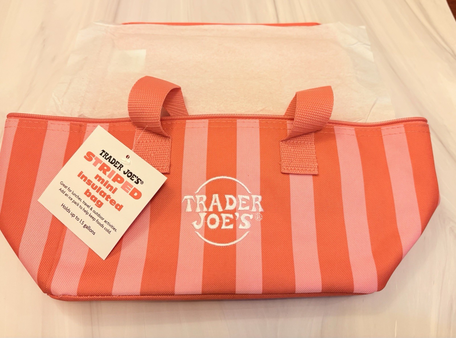 NEW! PINK STRIPS ‼️Trader Joe’s Mini Insulated Bag 1.5 Gallons 💗💗