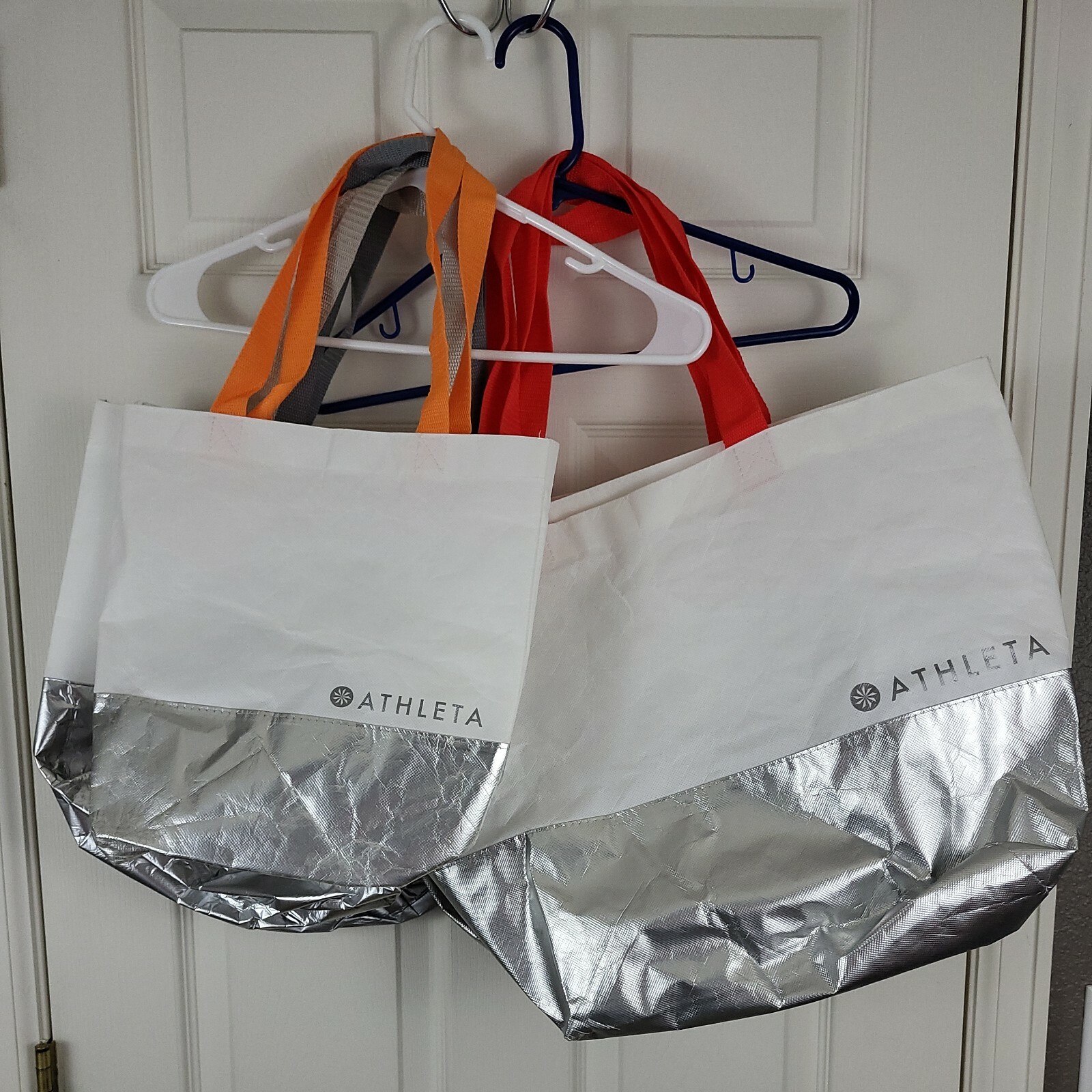 5 Athleta Resuable Shopping Bag Totes White & Silver