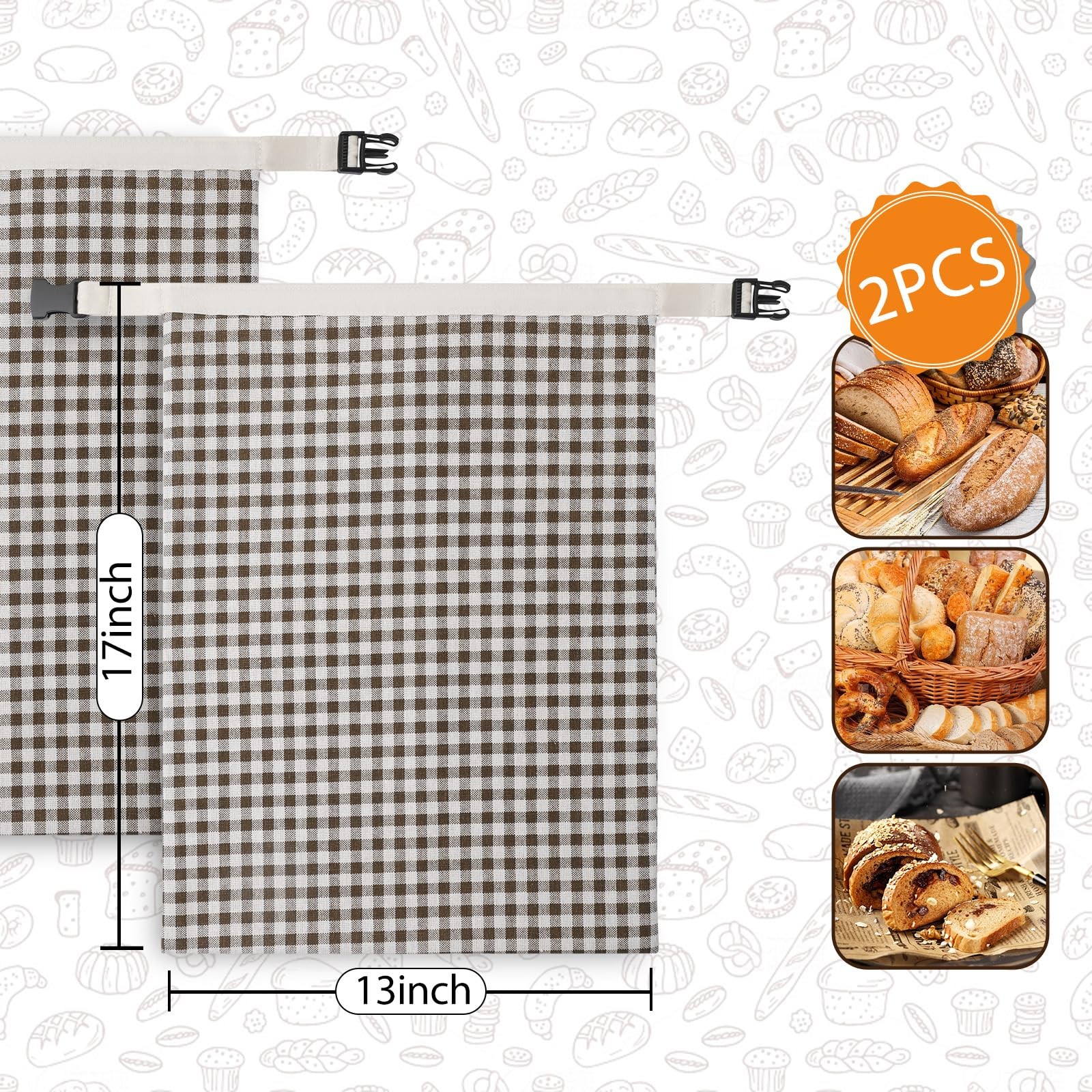 KEKUOU 2-Pack Reusable Beeswax Bread Bags for Sourdough, 13×17 inches, Coffee
