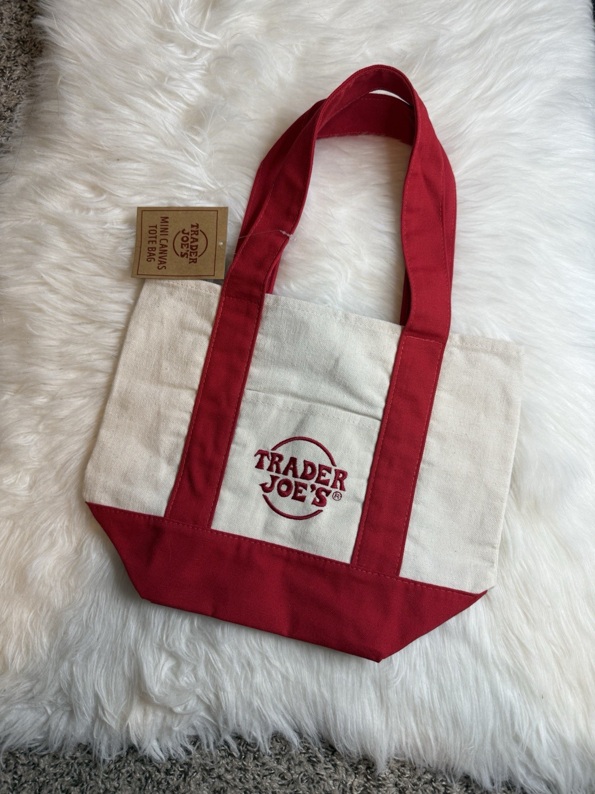 Trader Joe’s Holiday 2025 Canvas Mini Tote Bag Red New