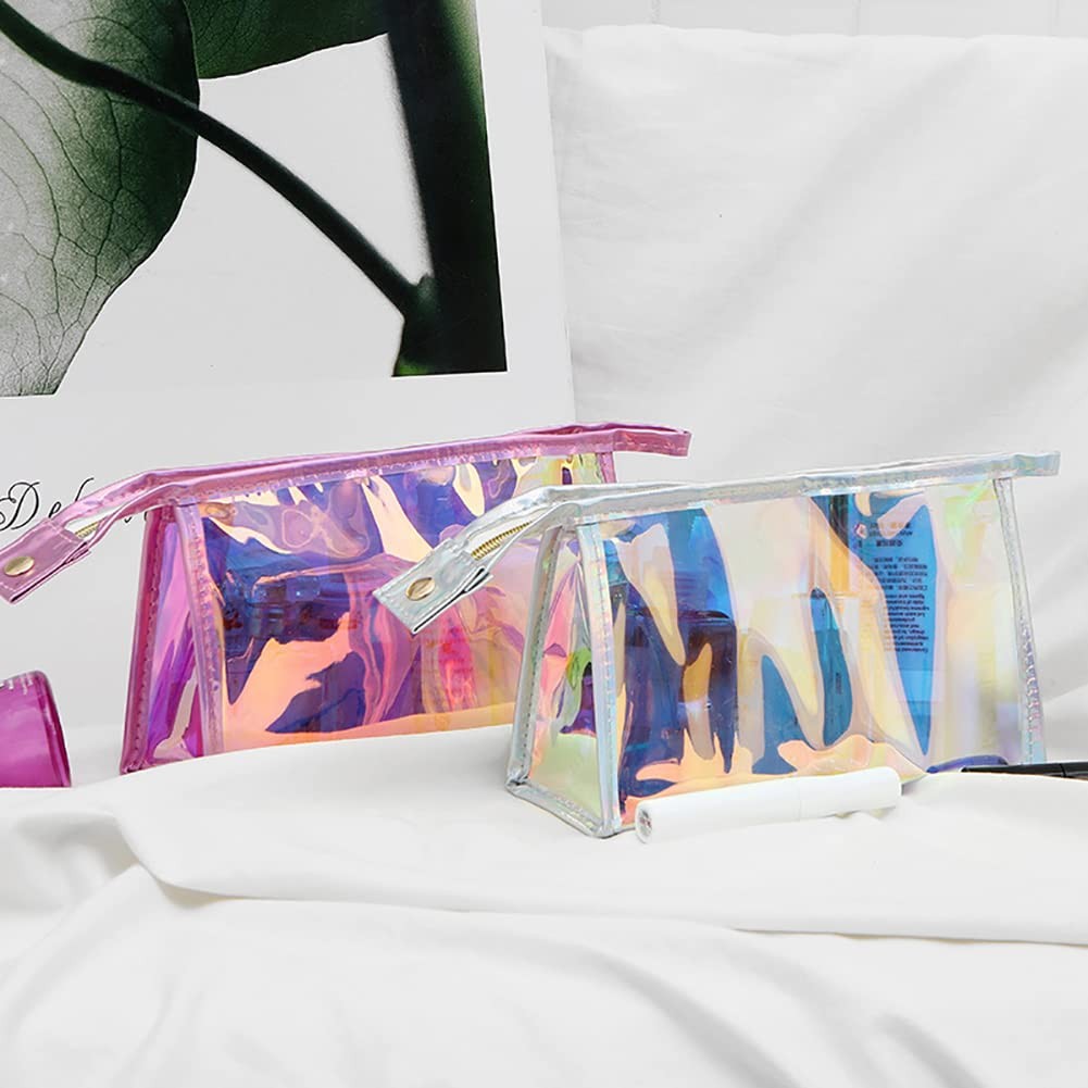 ccHuDE Laser PVC Cosmetic Bag Holographic Iridescent 22 x 7 x 14cm, Pink