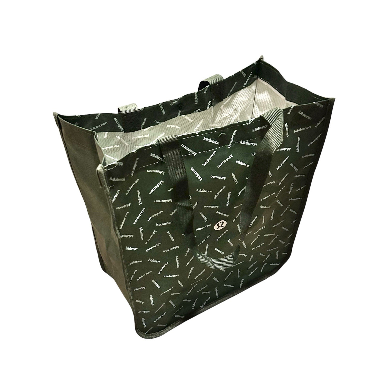 Lululemon Tote Bag Large 16 X 14 Green Reusable Logo Print Shopper Grocery Gym