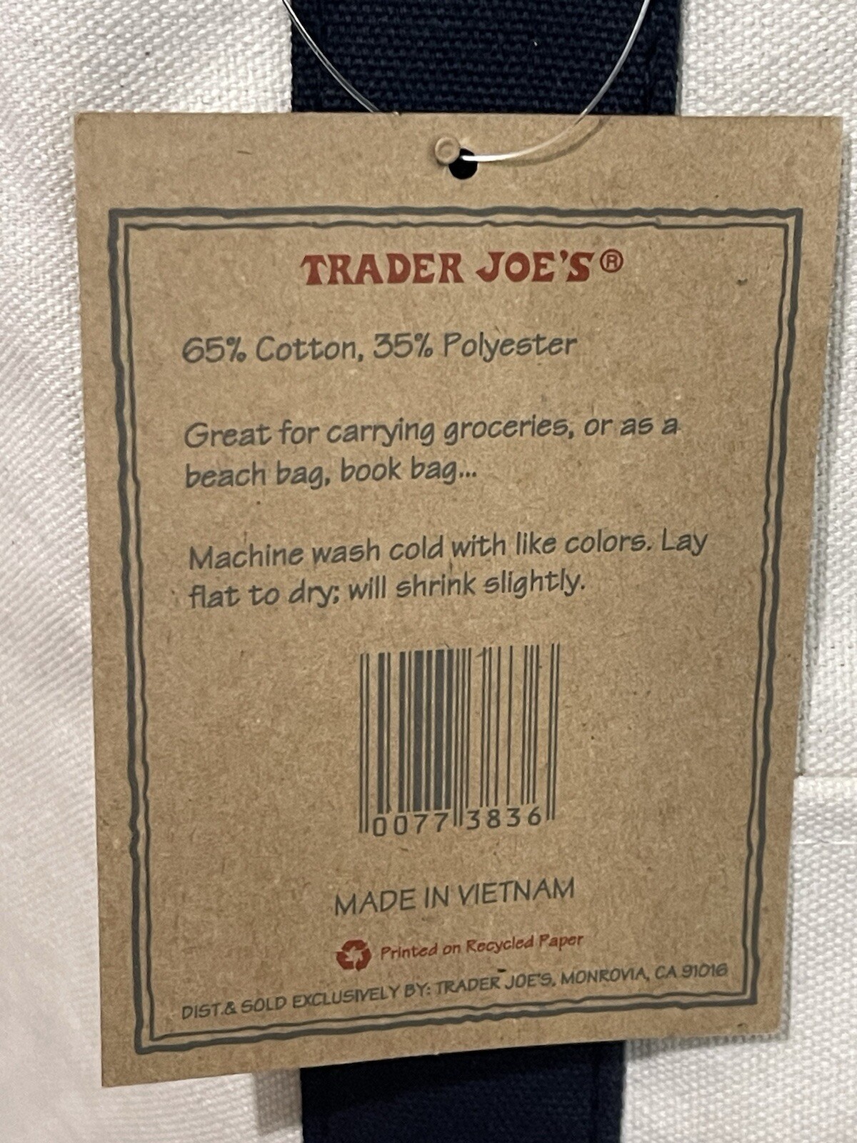 Trader Joe’s Regular Size Canvas Navy Blue Tote Bag New