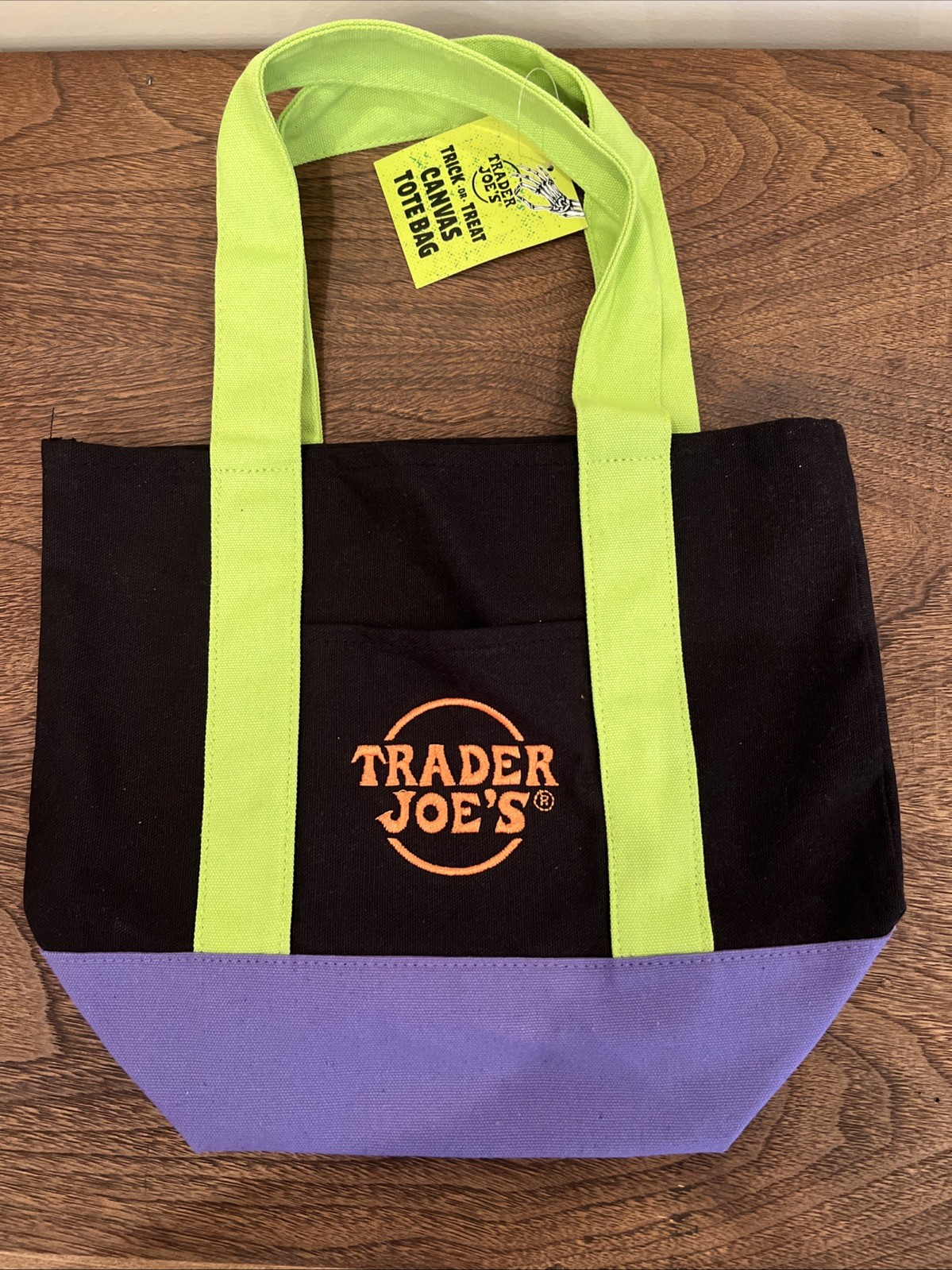 Trader Joe’s Trick Or Treat Canvas Tote Bag Halloween Black Green Purple