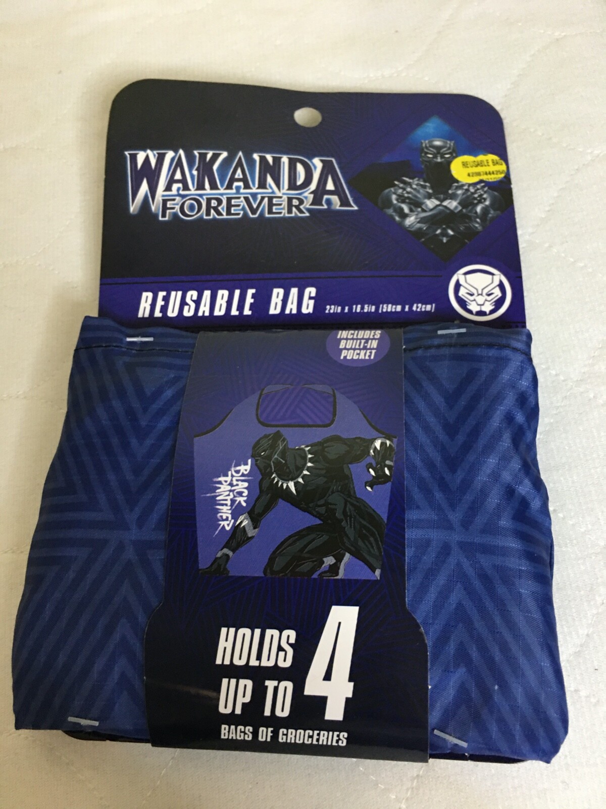 Marvel Black Panther Wakanda Forever Reusable Bag Holds up to 4 Bags Groceries