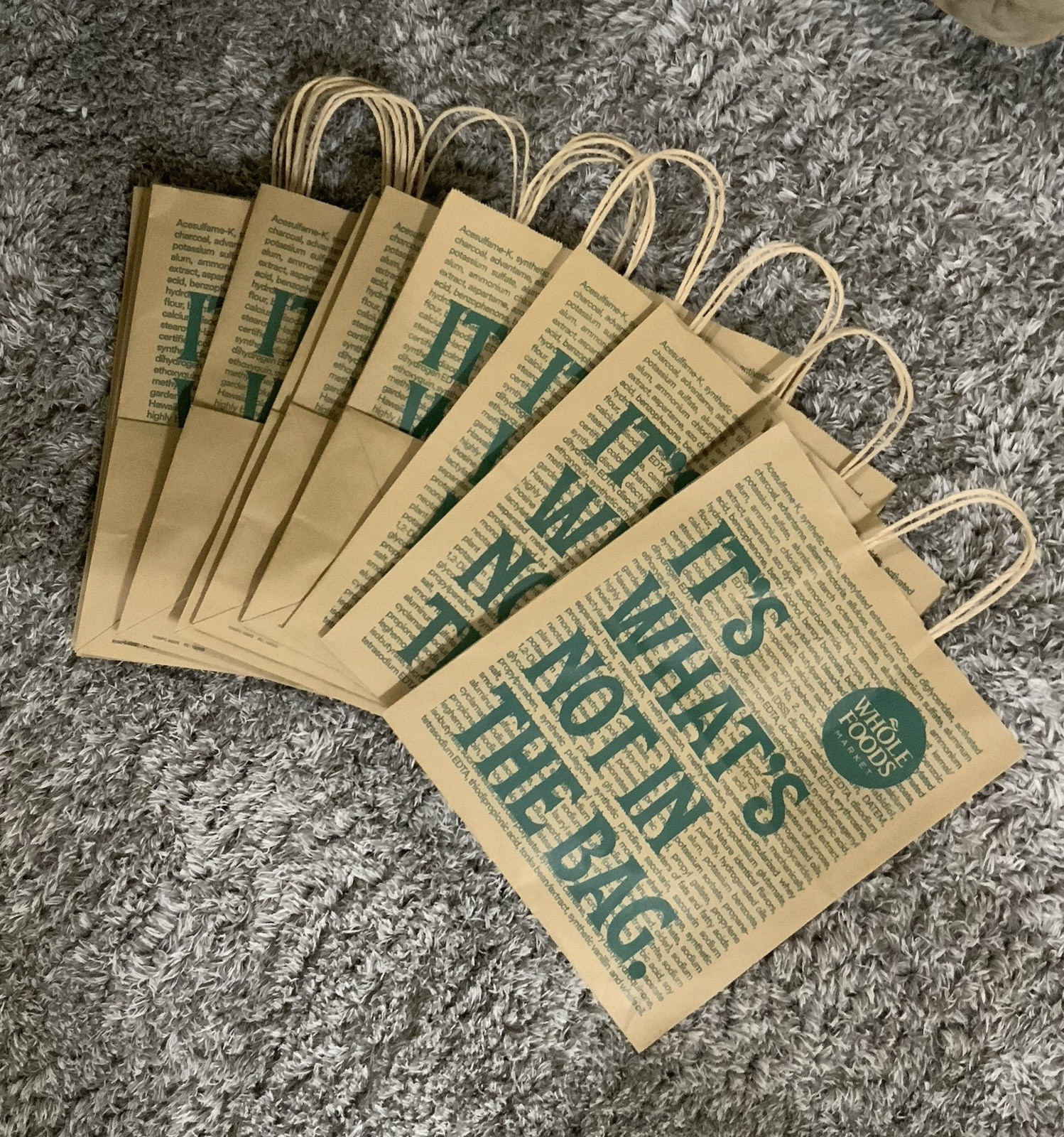 Lot of 20 Whole Foods Brown Grocery Paper Bags Logo Top Handle Craft Recycle