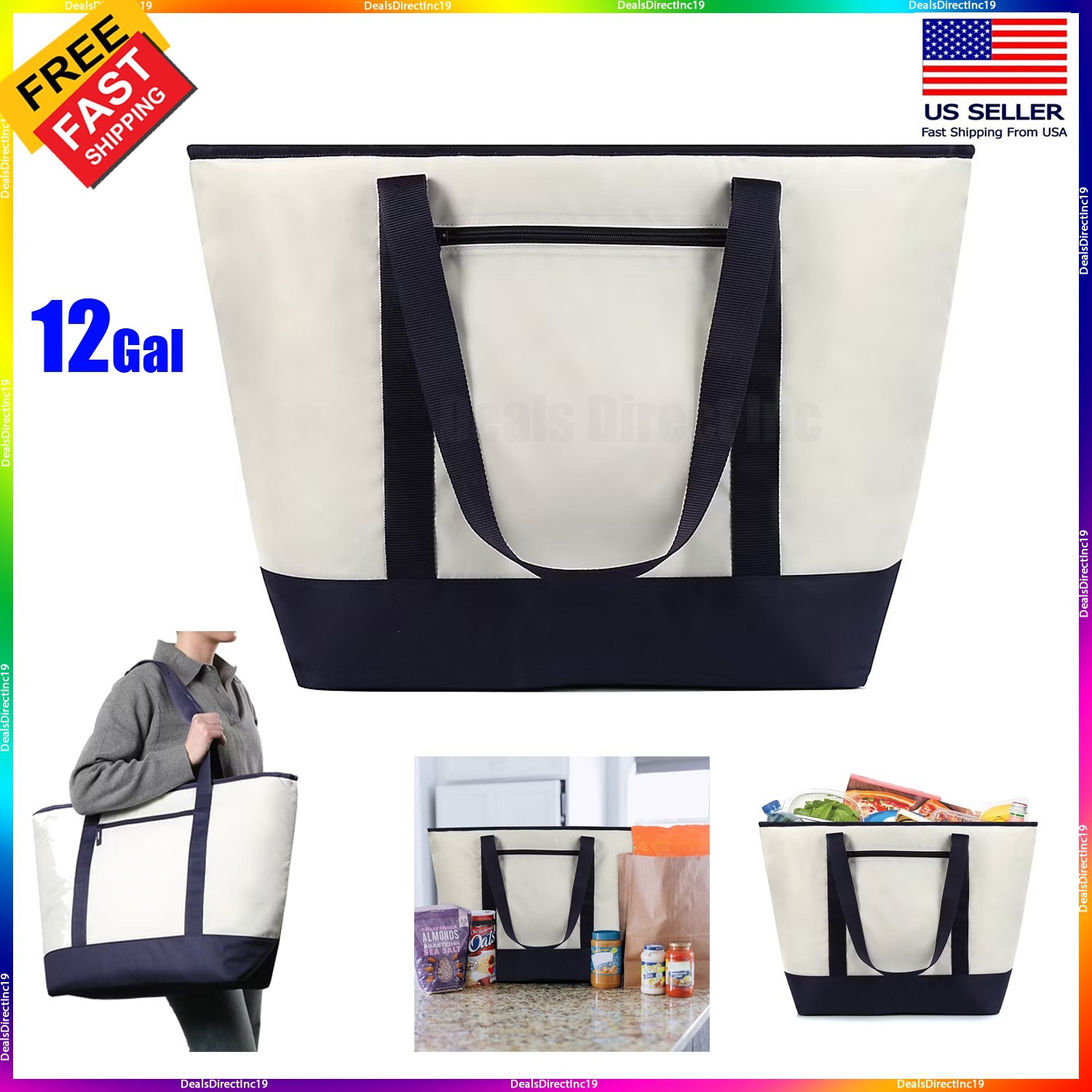 Large Insulated Grocery Tote Bag 12 Gal Gallon Shopping Bag Cooler Reusable NEW