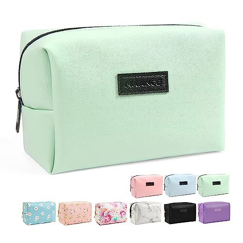 Small Makeup Bag For Purse, Travel Cosmetic Bag Makeup Pouch PU Leather GREEN
