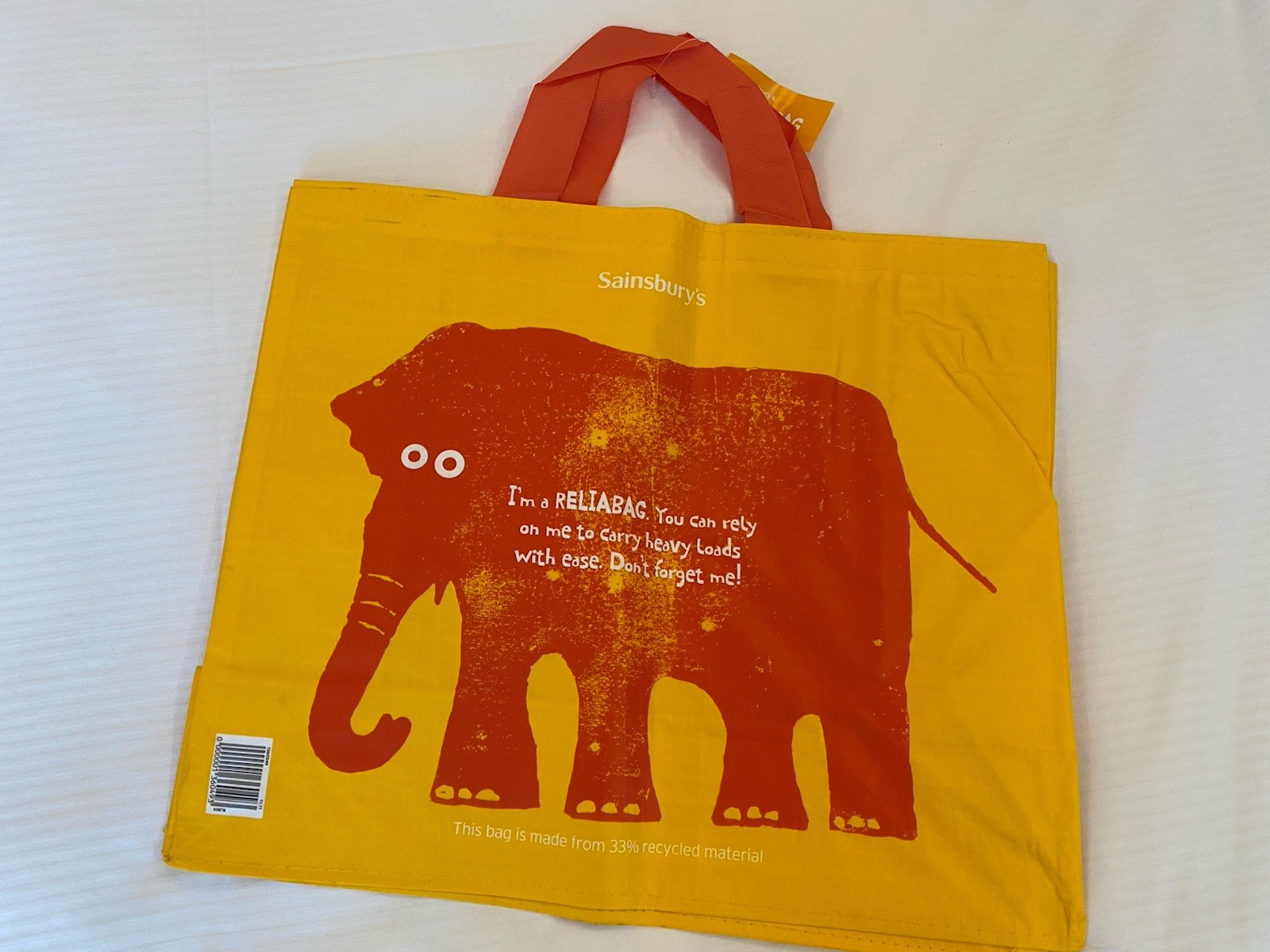 Sainsbury Elephant Tote Bag Orange Shopper Large London England Uk New NWT Gift