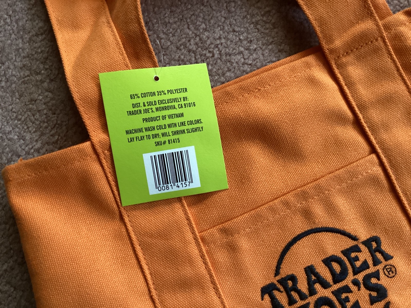 Trader Joe’s Orange Mini Canvas Tote Bag 2025 Sold