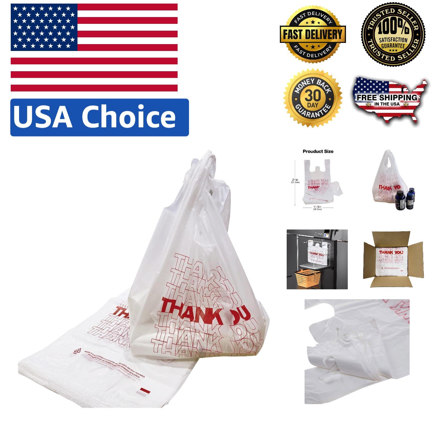 600 Count Thank You Grocery Bags – Durable Reusable & Disposable 11.5″x21″