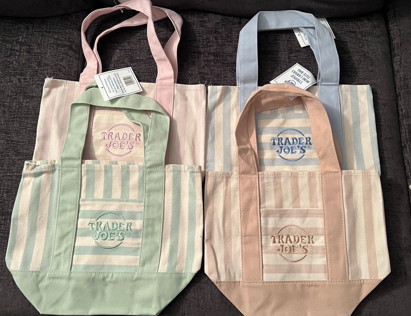 TRADER JOE’S STRIPED MINI CANVAS TOTES-SET OF 4-NWT!