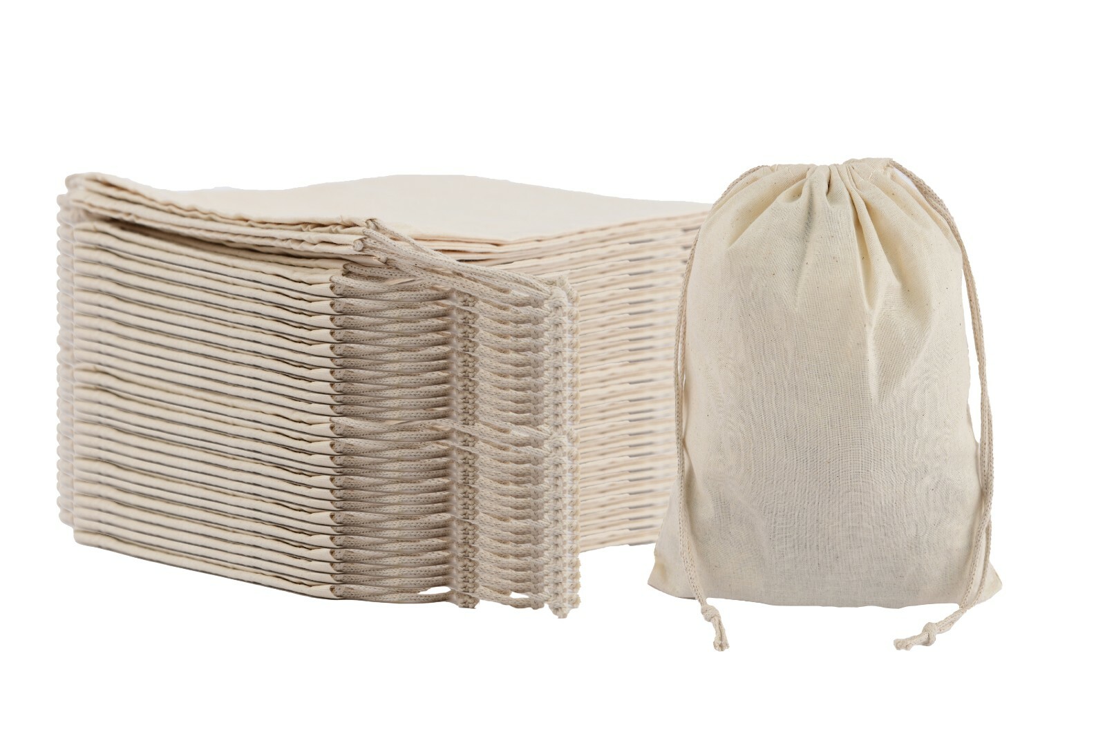 100% Cotton Reusable Produce Bags–Double Drawstring Multipurpose Storage Pouches