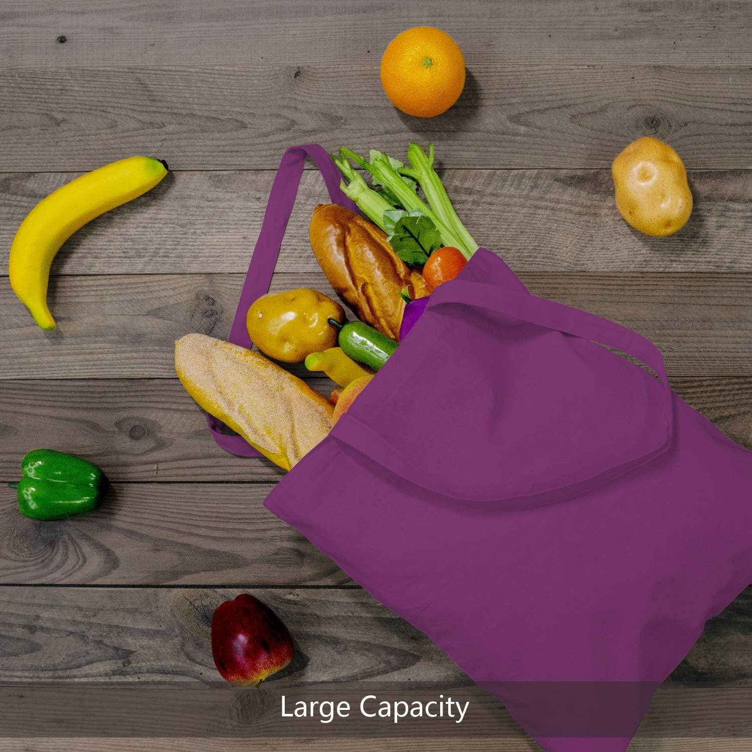 6-Pack Economical 16″x15″ Purple Cotton Tote Bag, Lightweight Medium Reusable Gr