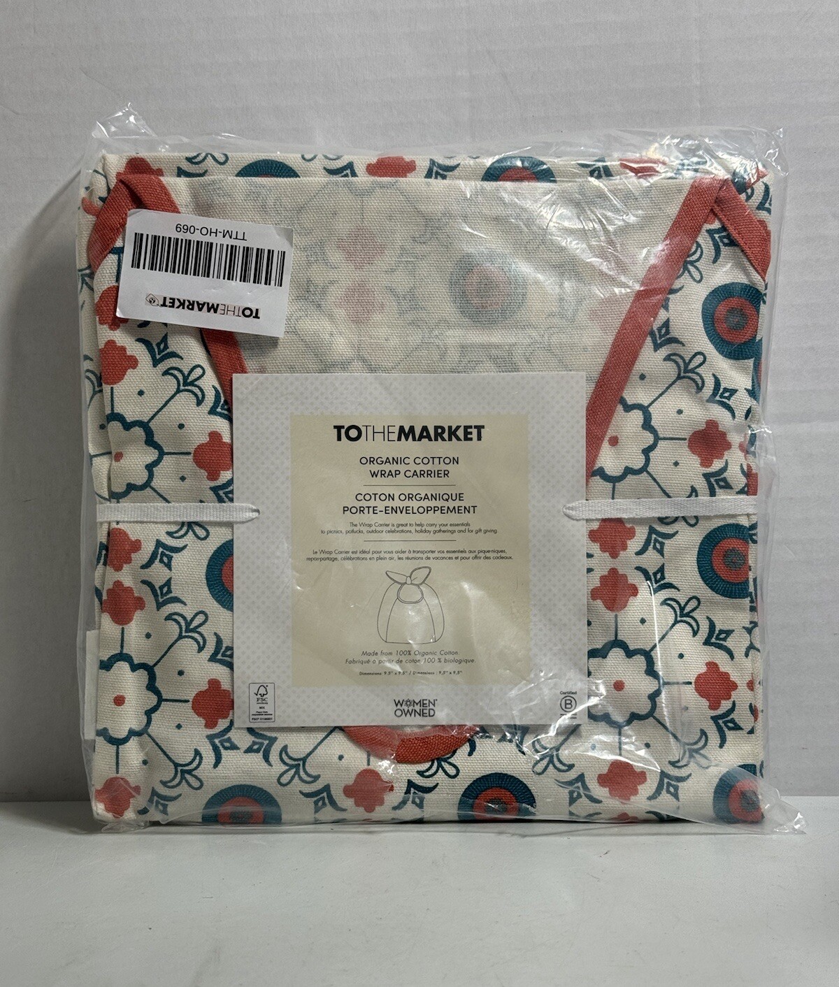 TO THE MARKET Food Wrap Carrier, 100% Organic Cotton, 9.5” x 9.5”