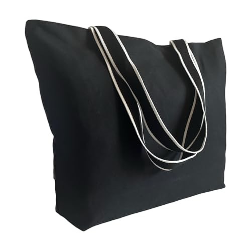 16OZ Cotton Canvas Zipper Closure Lined Grocery Shopping X-Large Black Red