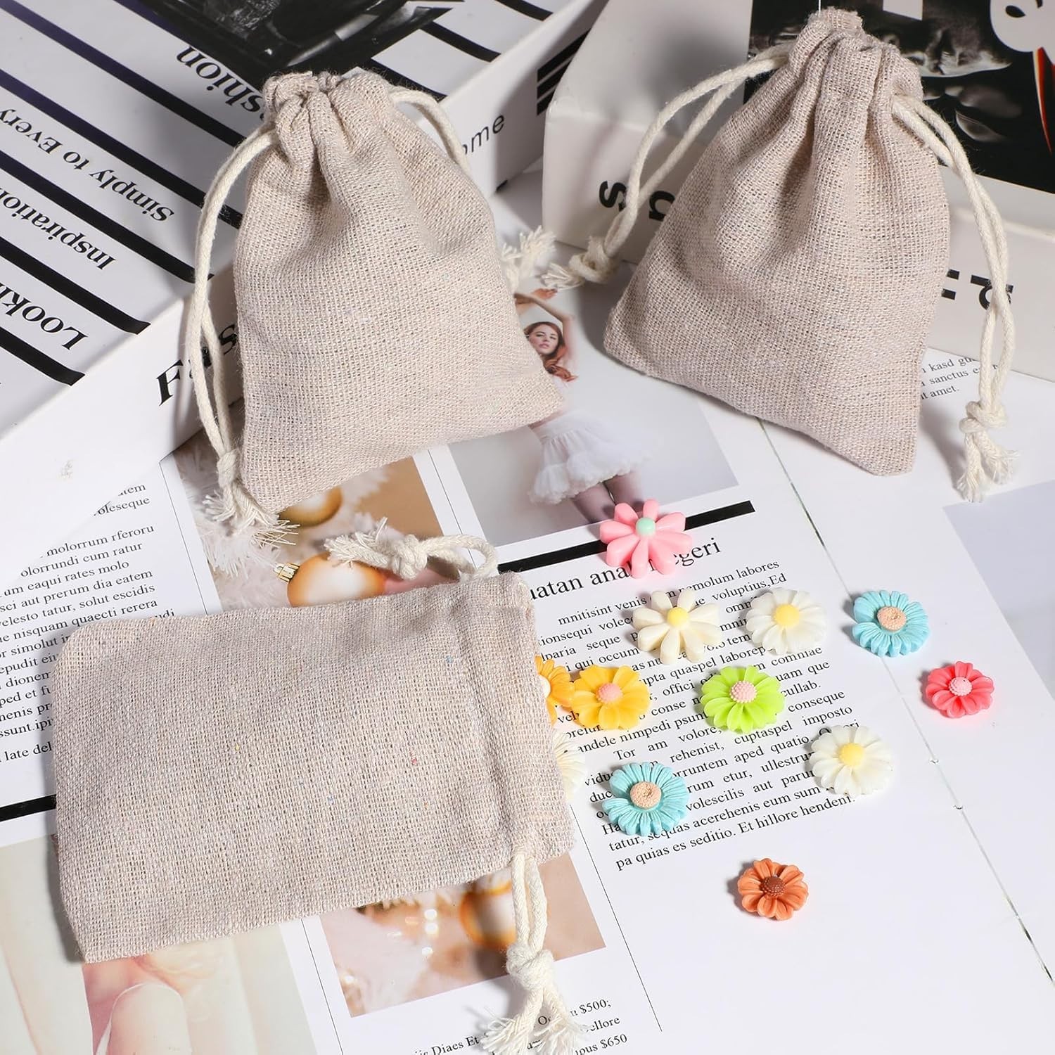 10pcs Eco-Friendly Cotton Drawstring Bags – Versatile Gift Pouches in Apricot