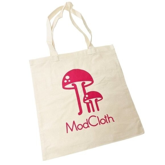 Two Modcloth Cotton Toadstool Mushroom Graphic Print Reusable Tote Grocery Bags