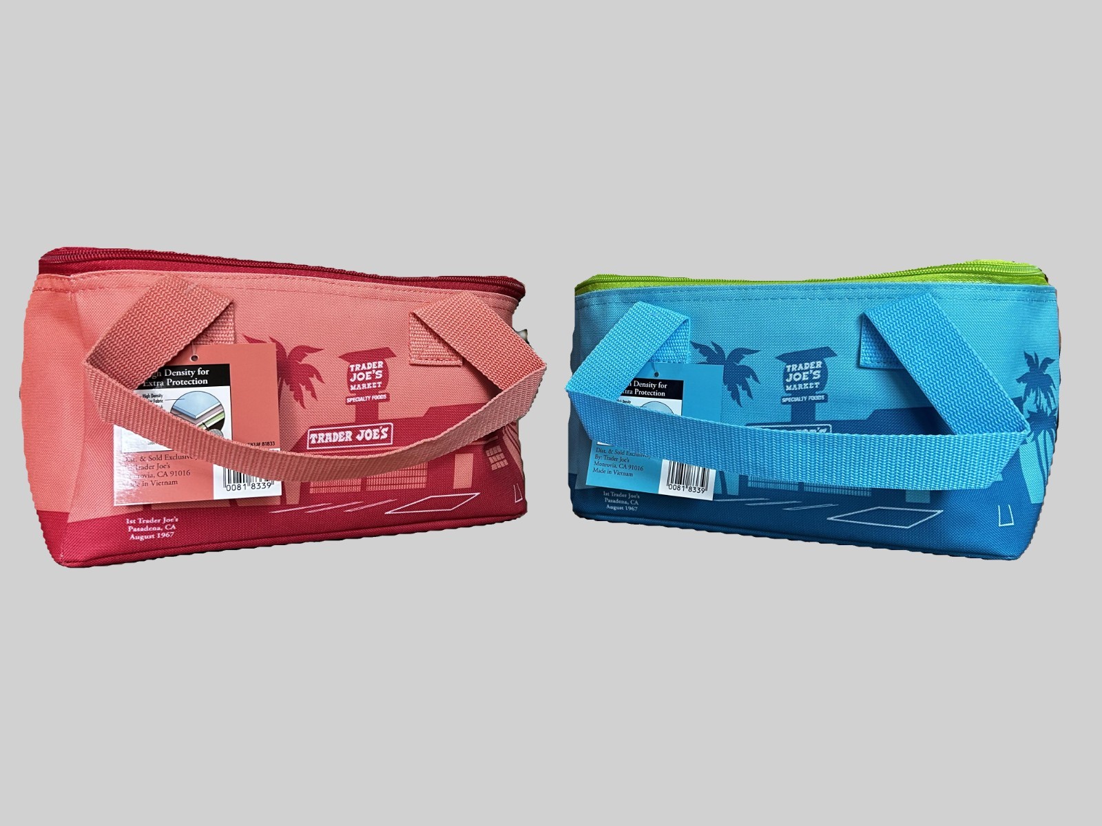 2025 NEW Trader Joe’s Insulated Mini Cooler Bags Totes Set of 2 (Peach and Blue)