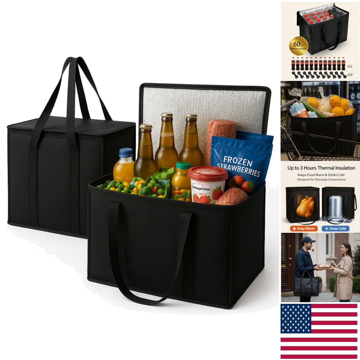 2-Pack XL-Large Insulated Grocery Bags – Perfect for Hot & Cold Food Transport