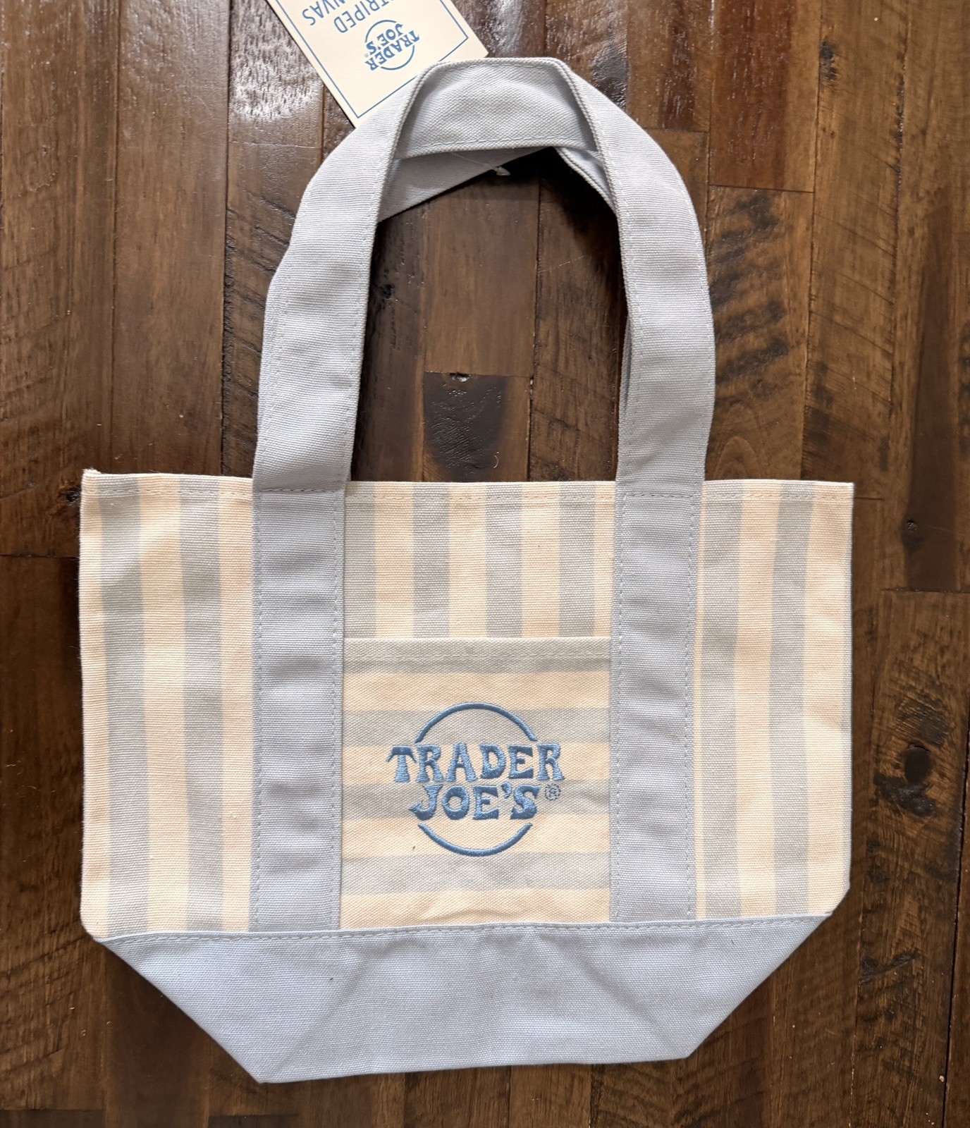 Trader Joe’s Limited 2026 BABY BLUE Mini Canvas Pastel Striped Tote Bag