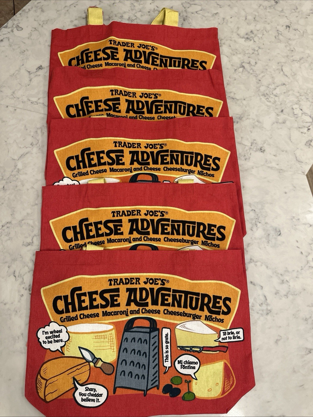 Trader Joe’s Cheese Adventures Reusable Heavy Cotton Shopping Bag -5 PCS