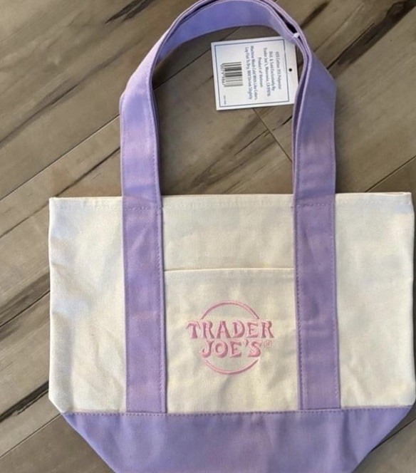 Trader Joe’s Foldable Canvas Reusable Shopping Bag Purple White