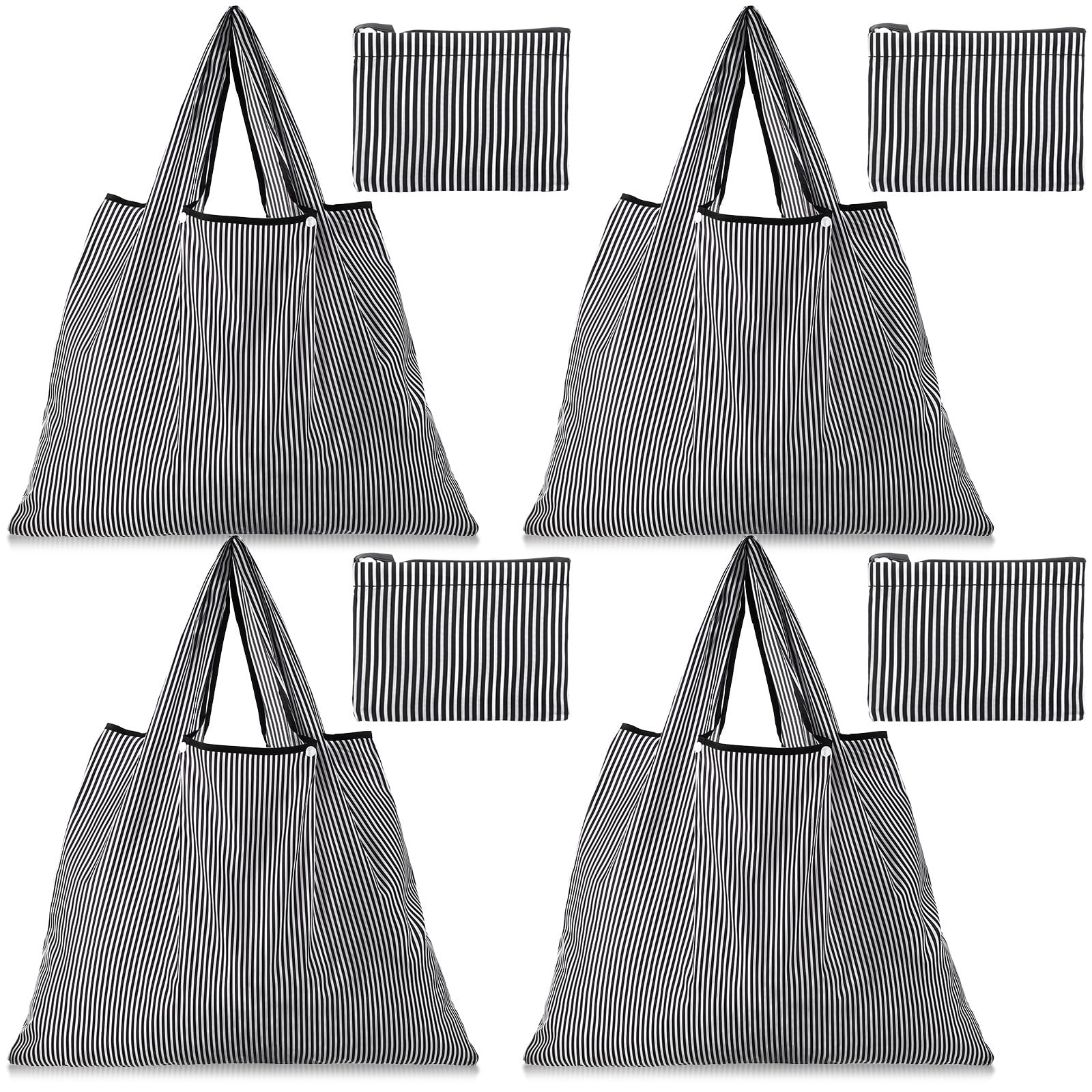 Reusable Grocery Bags 4 Pack Large Folding Tote Stripe Polyester Shopping