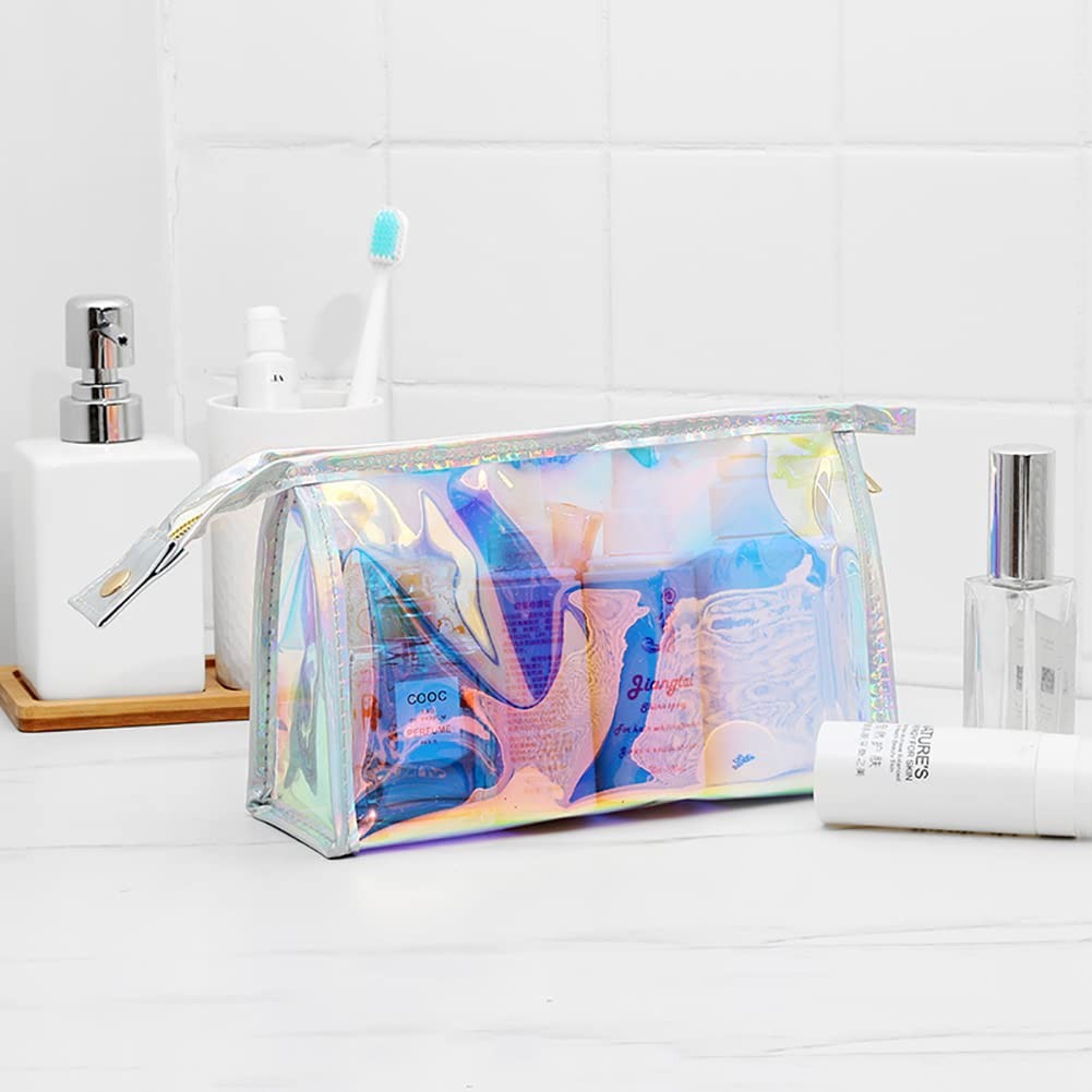 ccHuDE Laser PVC Cosmetic Bag Holographic Iridescent 22 x 7 x 14cm, Pink