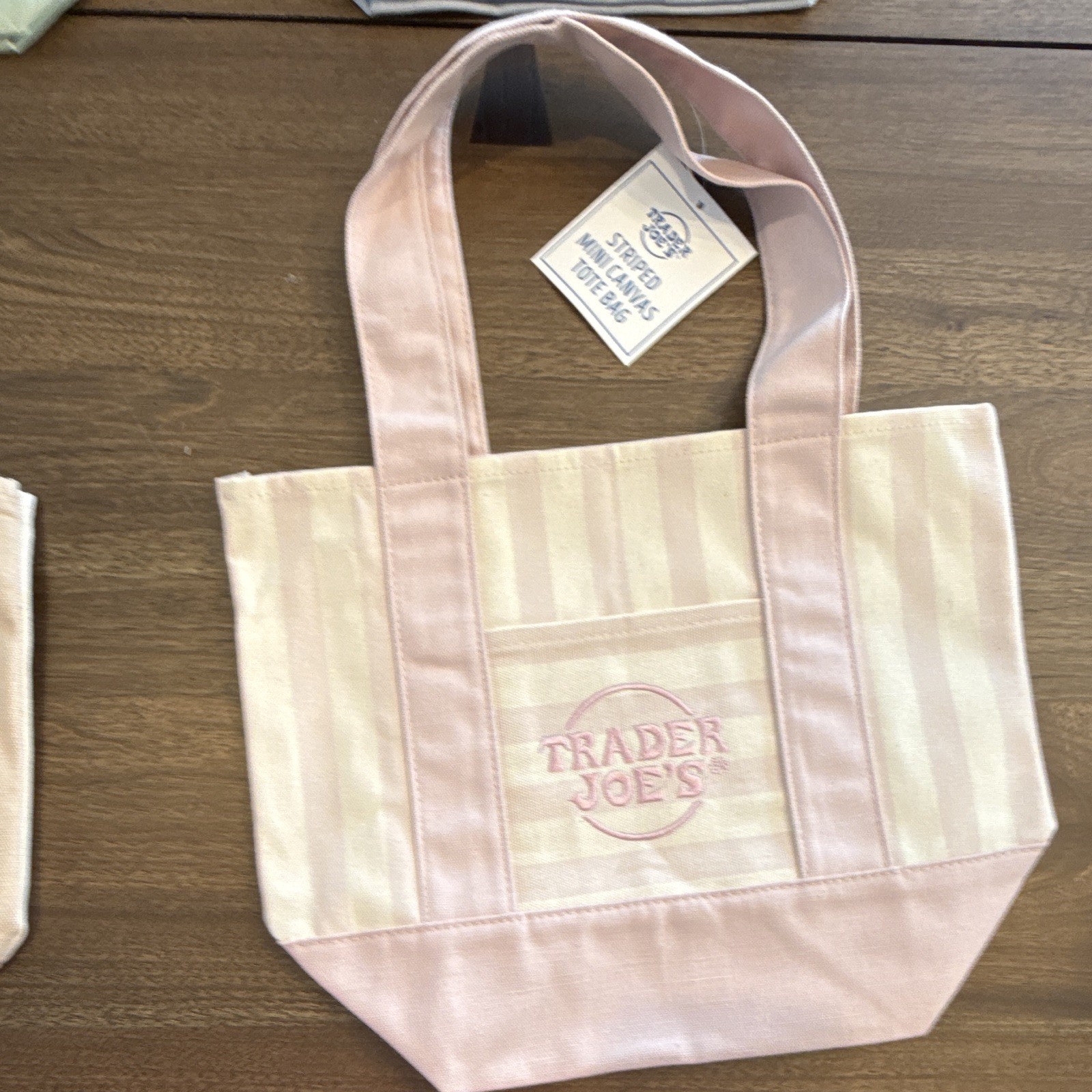 4 set of Trader Joe’s Mini Canvas Tote Bag Striped Multicolor 13x6x11 in New