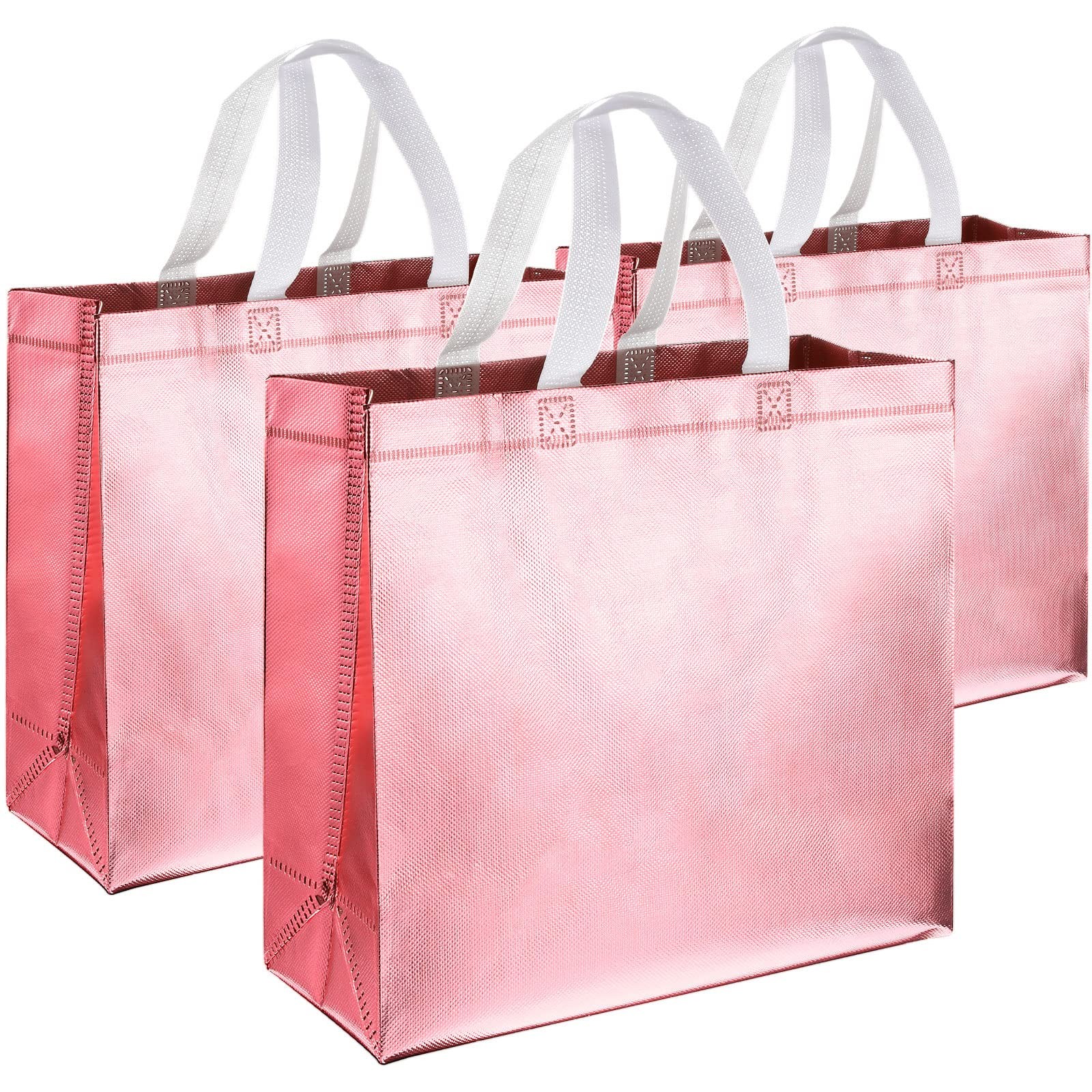 Weewooday 30 Pieces Glossy Reusable Grocery Bag Gift Bags with Handles for We…