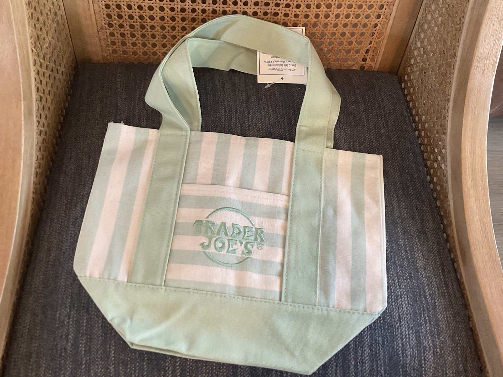 TRADER JOE’S 2026 Mini Stripe Canvas Tote Bag GREEN Limited Edition