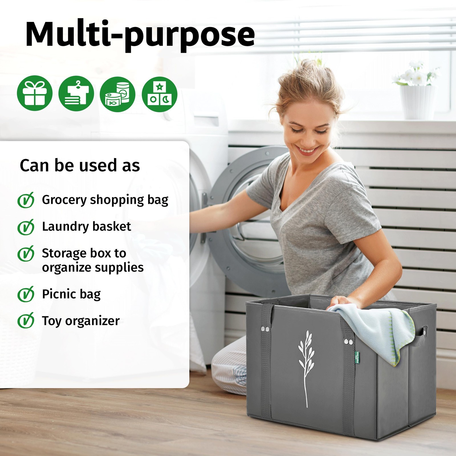 Green Reusable Grocery Bags – Heavy Duty Reusable Shopping Tote Bags W/Long H…