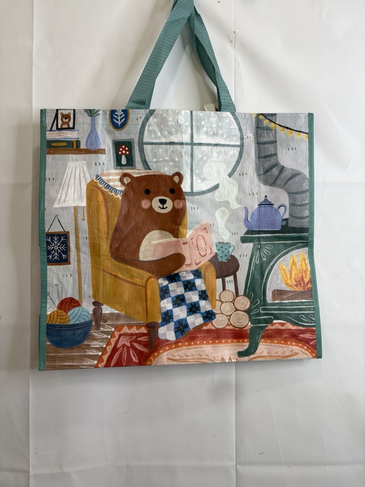 TJMaxx Shopping Bag Cozy Reading Brown Teddy Bears Reusable Tote Bag 18×19.5